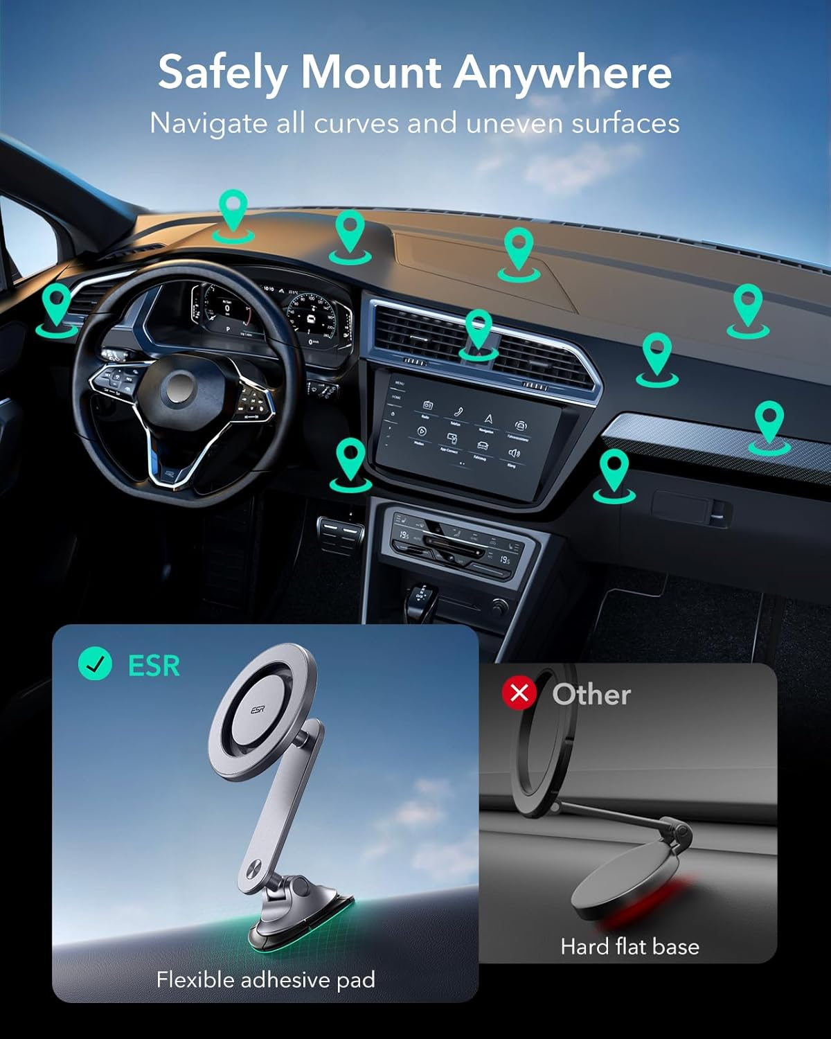 ESR for Magsafe Car Mount, Dashboard Magnetic Phone Holder for Car, 360&deg; Rotation,Car Phone Holder Mount for Iphone 17/16/15/Google Pixel 10/S25, Strong Magnets,Car Accessories(With 2 Mental Rings) image number 6