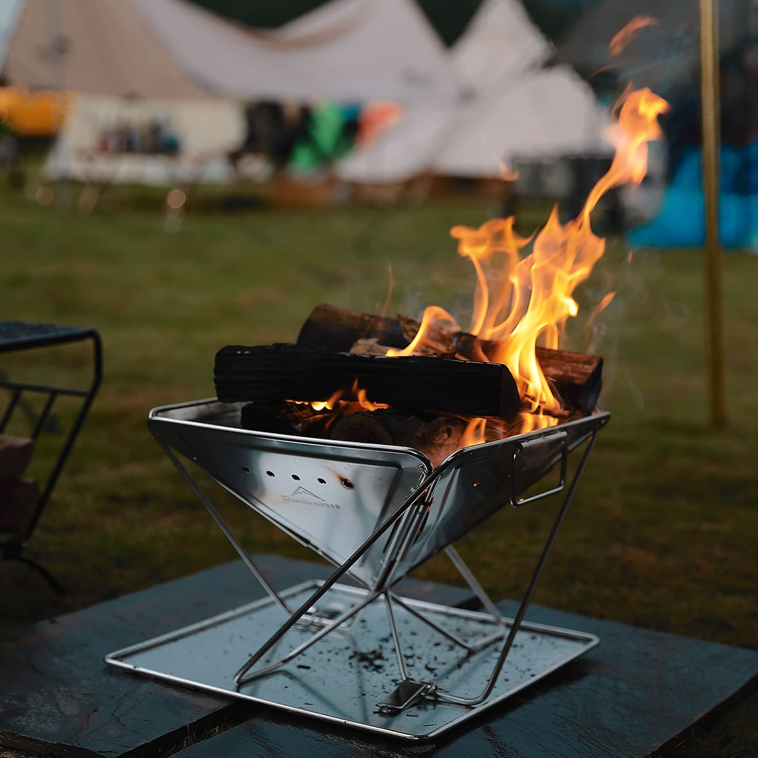 CAMPINGMOON Portable Camping Fire Pit BBQ Grill Outdoor Fireplaces Stainless Steel Large Size MT-045