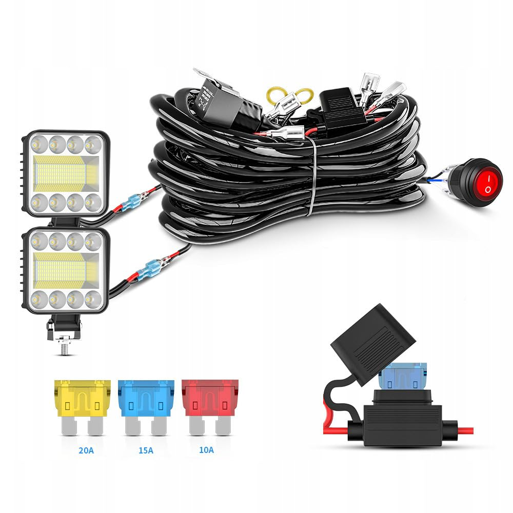 LED Light Bar Wiring Harness Kit 300Cm 18AWG 2 Leads Heavy Duty 12V 30A Car on off Waterproof Switch Power Relay Blade Fuse off Road Lights Work Light image number 4