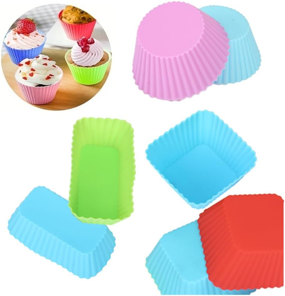 Silicone Muffin Cups, Wanfoou 24 Pack Silicone Reusable Cupcake Cases Baking Muffin Cups Liners Molds Sets, 3 Shapes image number 4