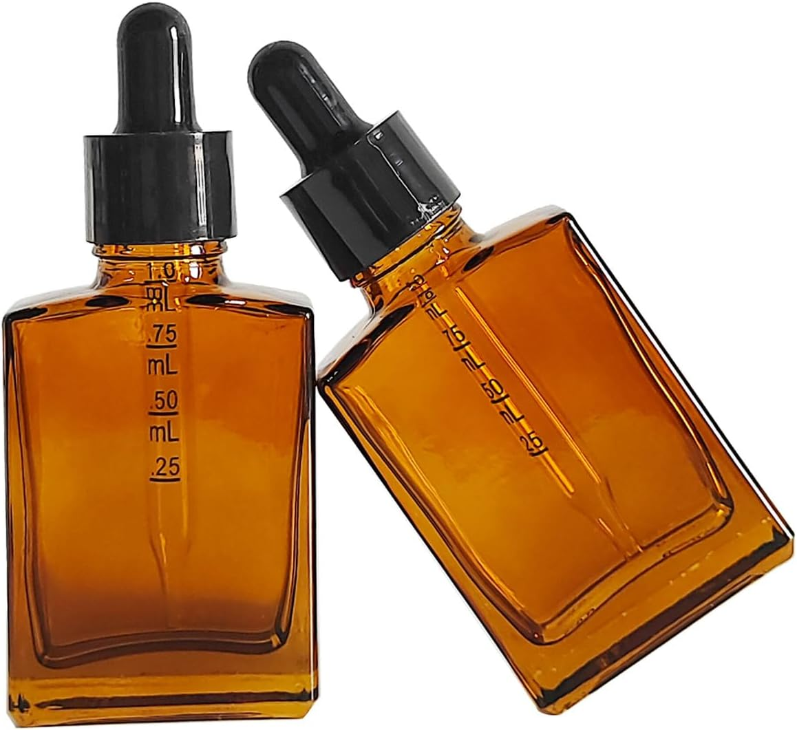 12 Pack 1 Oz Amber Square Glass Dropper Bottle for Essential Oil, Perfume, Serums and Liquids with Eye Droppers image number 1