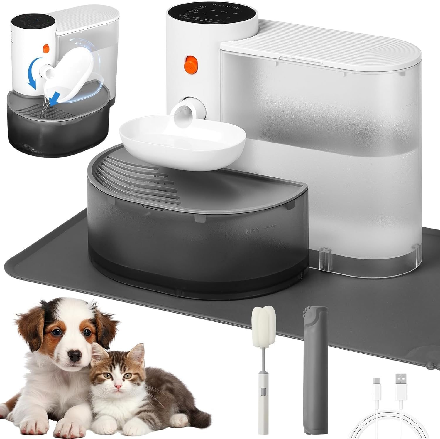 Smart Pet Water Fountain, 3.5L Filterless Automatic Dispenser with Anti-Accidental Touch Mode, Rechargeable, White image number 5