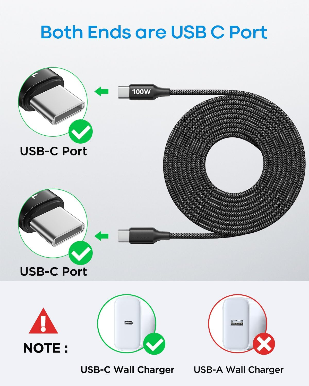 USB C to USB C Cable 100W Type C Charger Cable Power Delivery PD Charging Cord for Iphone 15 Pro Max, Macbook Pro, Ipad Pro, Dell XPS, Chromebook, Pixel 7, Samsung S24 S23 Switch (2M, Black) image number 4