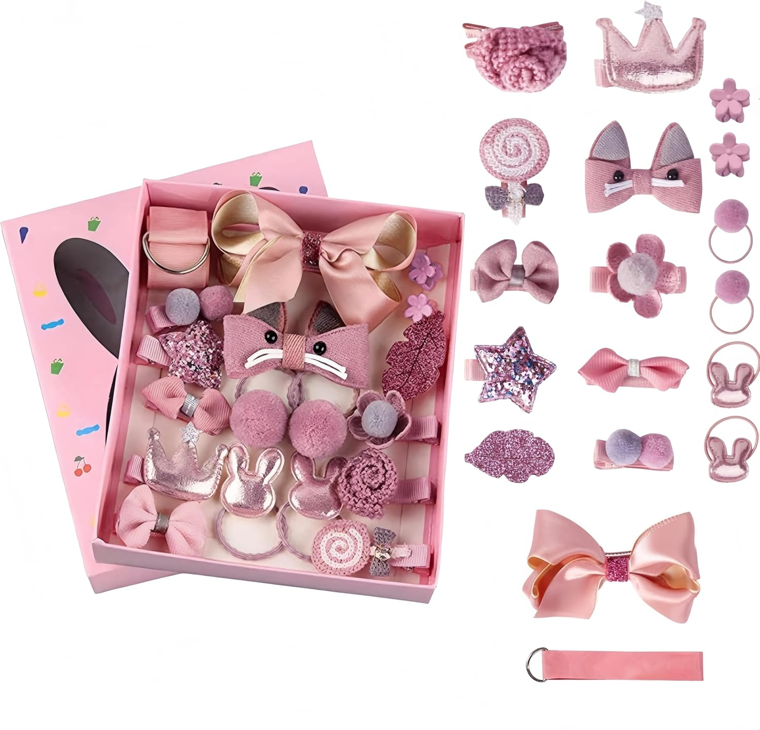 Little Girl Hair Accessories Gift Set,18 Pieces Pink Baby Girls Assorted Styles Hair Ties Hairpins,Baby Girl'S Hair Clips,Holder Hairpins Set Girls,For Baby Girls Teens Toddlers image number 2