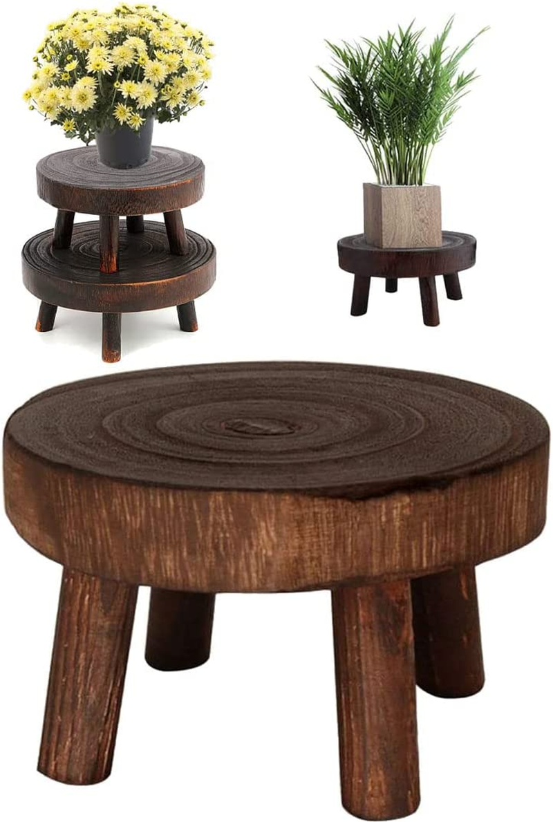 Mini Corner Small Plant Stands for Indoor Plants Rack Mid Century Modern Wood Planter Holder Stool Flower Pot Outdoor round Wooden Stool Display Stand for Patio,Home Garden Decor (S) image number 5