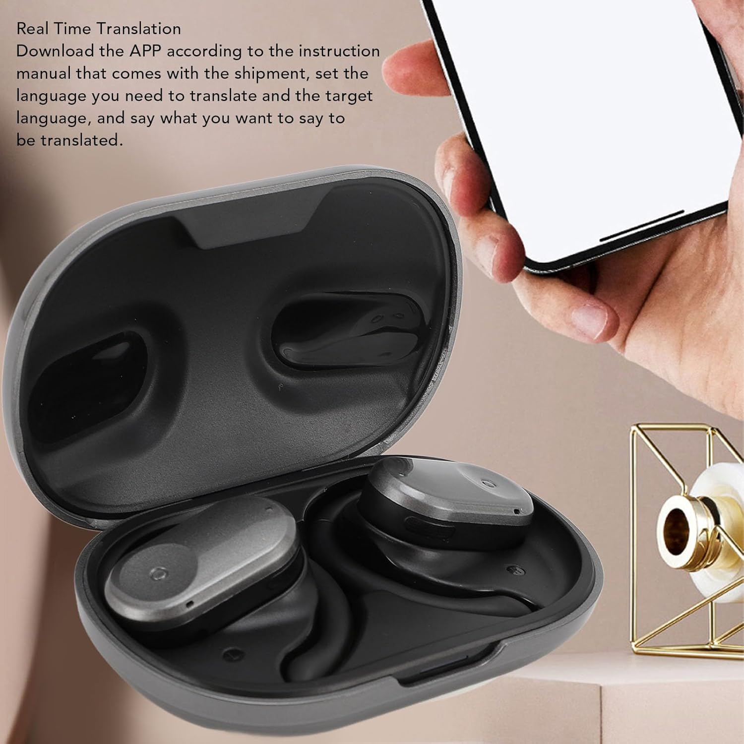 Yanmis Voice Translator Earphones, 144 Languages, Real Time Translation Earbuds, Noise Cancellation, Bluetooth 5.3 Voice Translator Earbuds, Long Battery Life, Ideal For