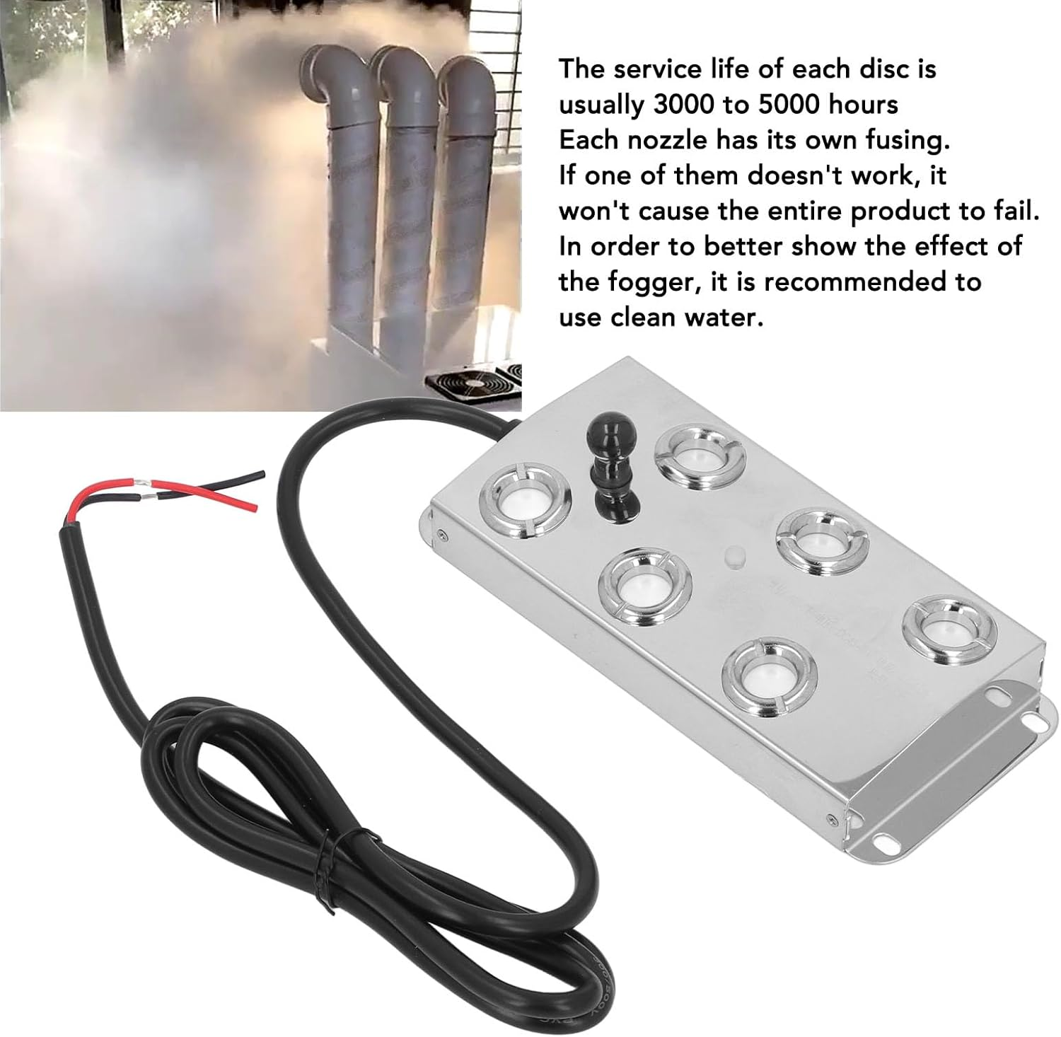 Ultrasonic Mist Maker Fogger 6 Head, IP67 Waterproof Mist Maker Fogger, Stainless Steel Ultrasonic Fog Humidifier with Independent Fusing, for Landscape Garden