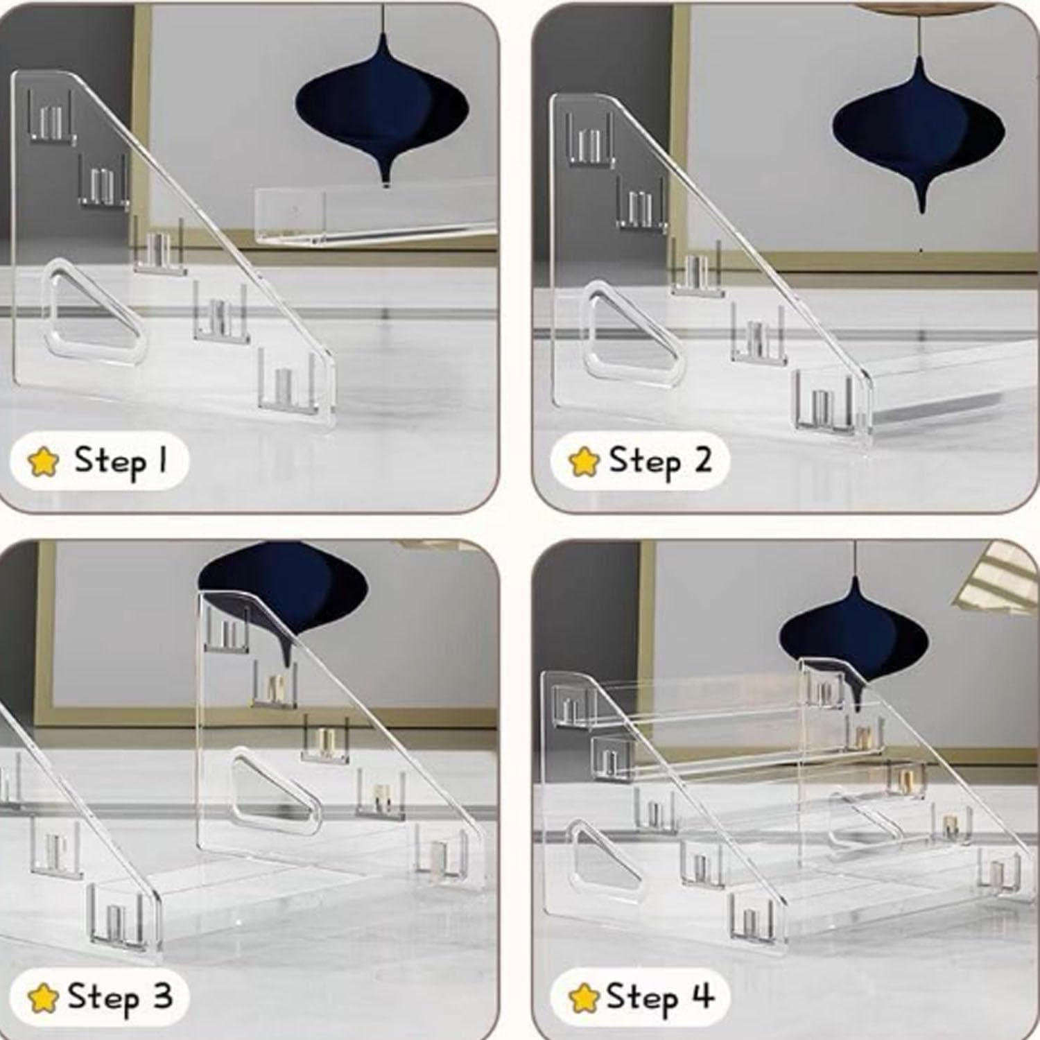 5 Tier Clear Acrylic Trapezoidal Display Stand,31*21*13Cm Steps Dessert Table Stands, Acrylic Display Shelf for Dessert,Cupcake,Makeup,Perfume,Nail Polish,Condiment image number 5