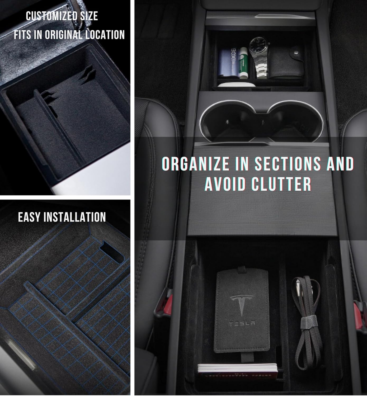 STARFLY Upgraded Center Console Organizer Tray for 2024 Refreshed Tesla Model 3 Highland Flocked Armrest Drawer Storage Box Interior Accessories image number 1