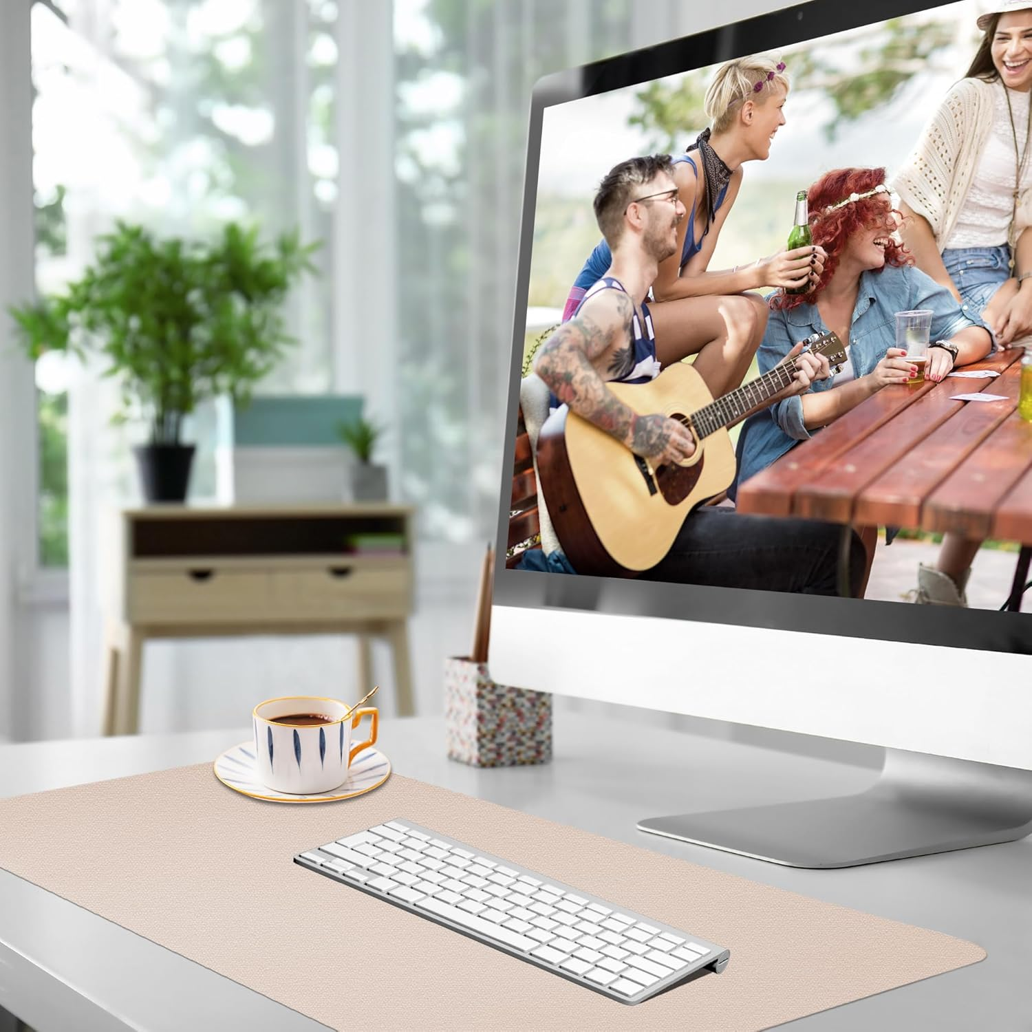 PU Leather Deskpad,Dual Side Desk Pad,Office Desk Mat,Dual Color Desk Pad,Leather Desk Writing Mat Mouse Pad for Office & Home,31.5Inchx15.7Inch,Eagzffi (Gray&Silver) - Brownsilver image number 4