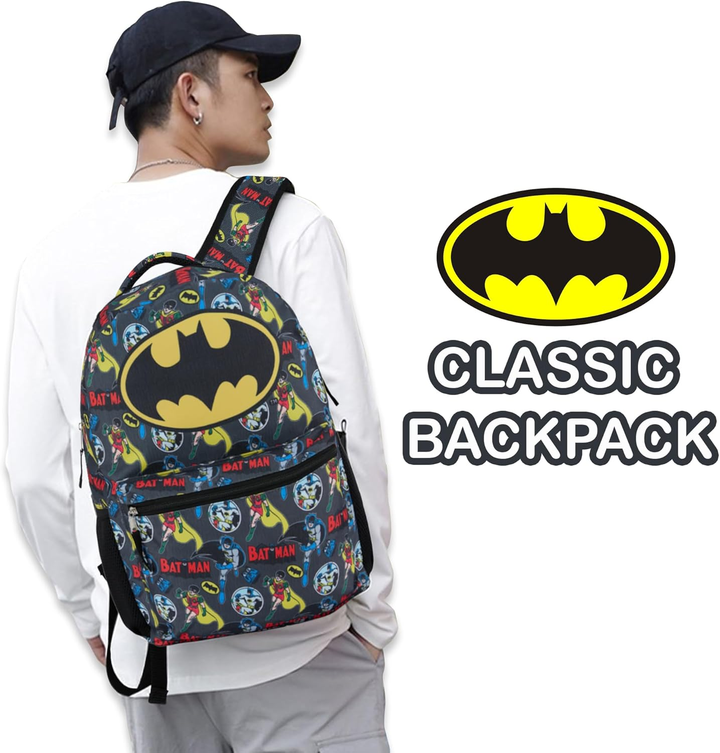 DC Comics Kids Batman Backpack - Batman, Superman, the Joker Bookbag for Boys Girls Toddlers and Adults School Bag image number 4