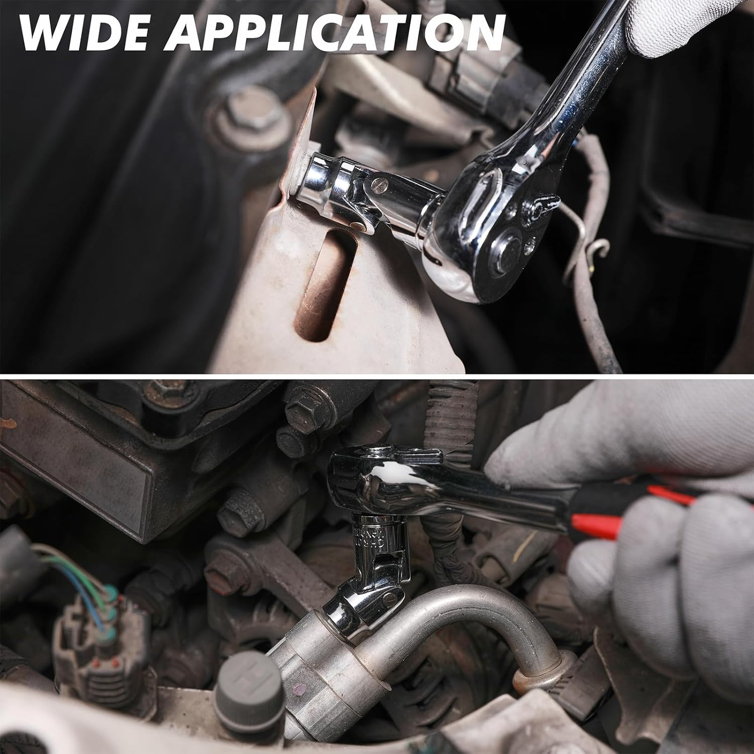 CASOMAN 3/8" Drive Universal Joint Socket Set- 10 Piece Flex Socket Set, 12-Point, Cr-V, Metric, 10-19Mm, Mirror Chrome Finish image number 6