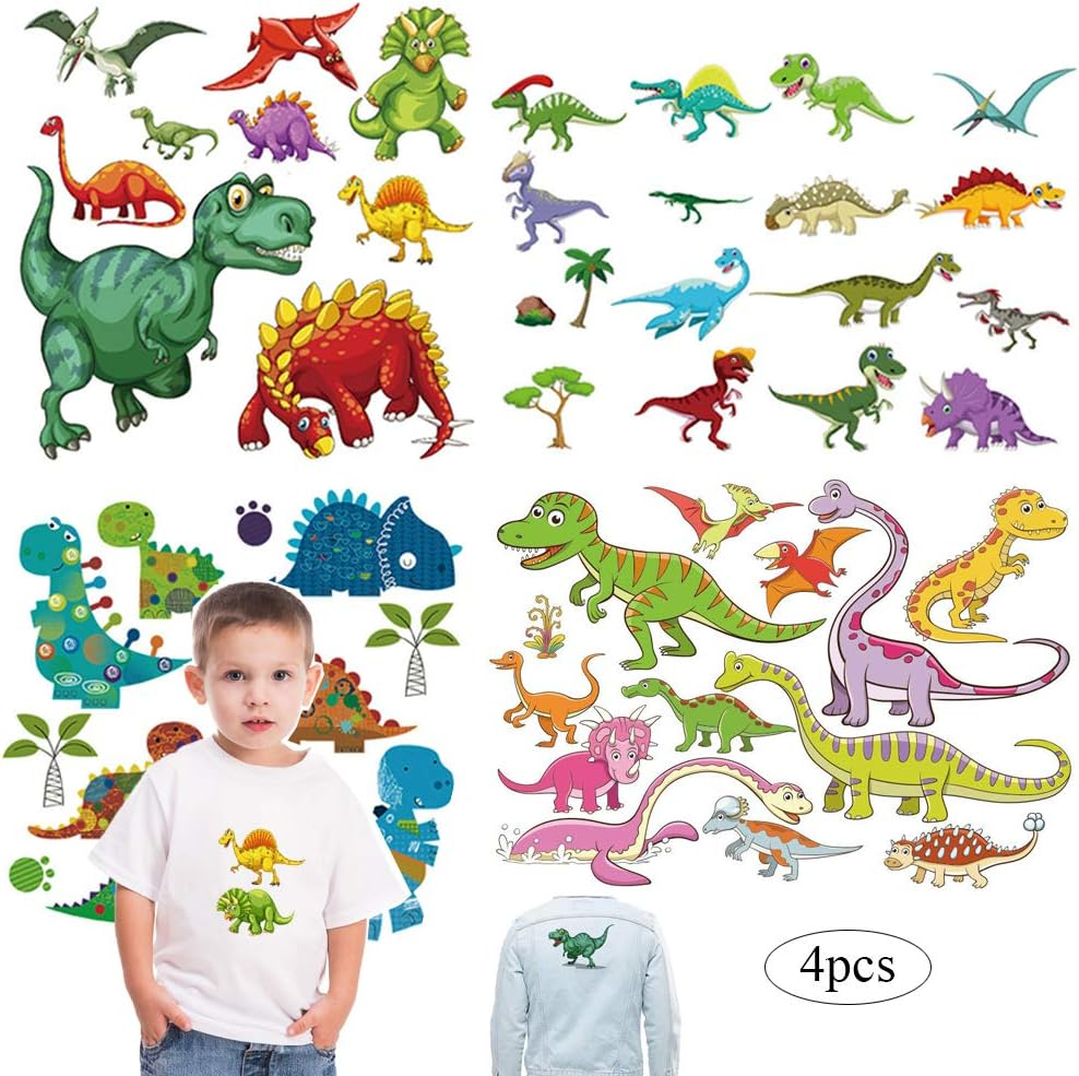Kids Iron on Patches Heat Transfer Decals Dinosaur Stickers Cute Animal Appliques for Jackets Jeans T-Shirts Backpacks image number 2
