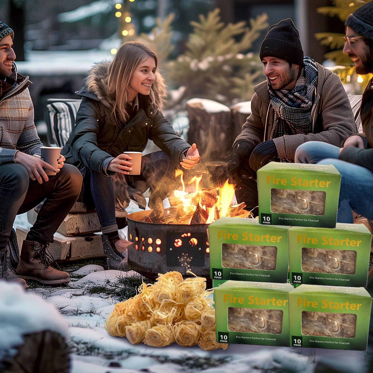 BEANPRECOY 50Pcs Wood Wool Roll Wood Fire Starters Fire Lighters Firelighters for Wood Burners,Natural Wooden Firelighters Charcoal Starters Convenient Fire Lighter Fire Lighter Firelighters for Home image number 1