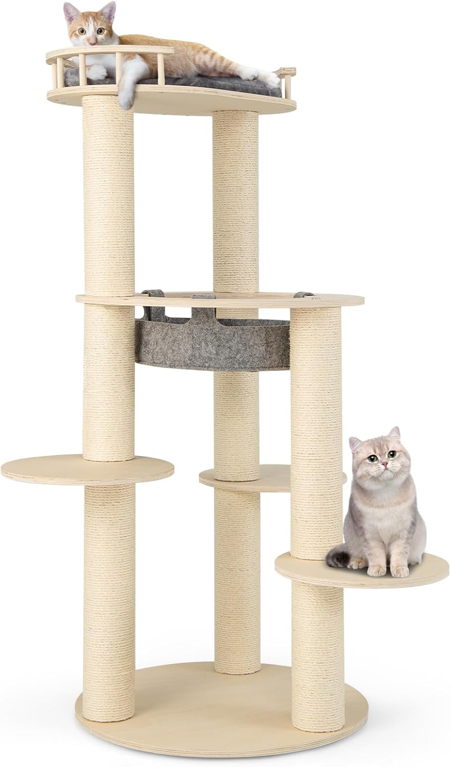Costway 5-Level Wooden Cat Tree, Modern Cat Tower W/Padded Perch, Non-Woven Hammock, Fully Wrapped Sisal Scratching Posts, 3 Platforms, All-In-One Kitten Activity Center for Indoor Kittens image number 5