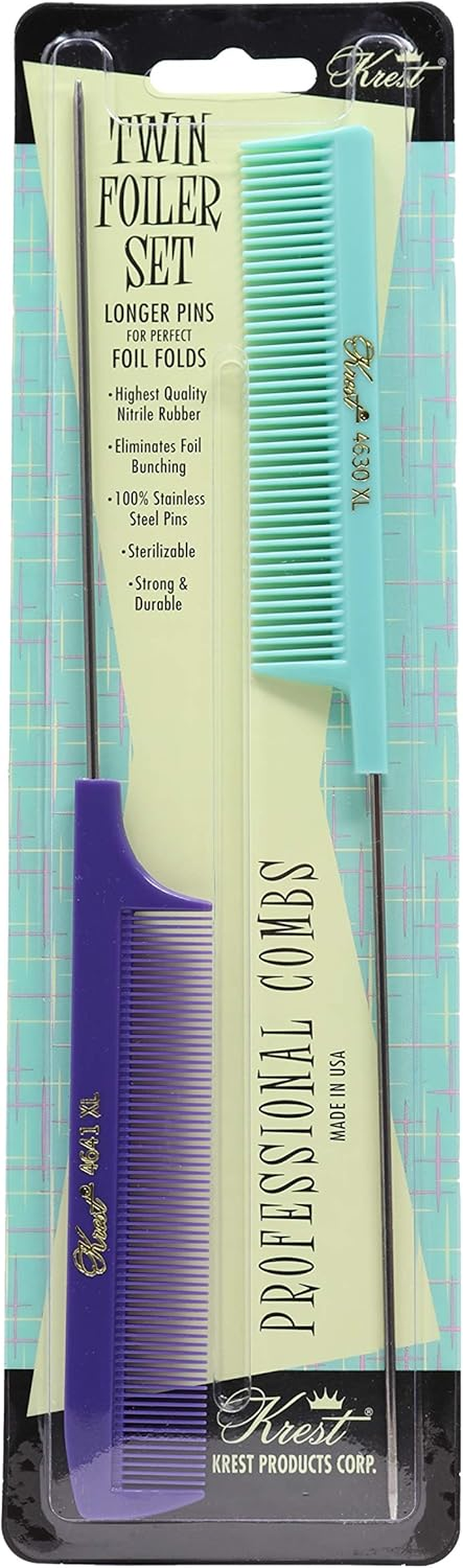 Krest Pintail Combs Weaving Foiling Fine Tooth Rattail Hair Cutting Comb Colors 2 Pc. (Pink)