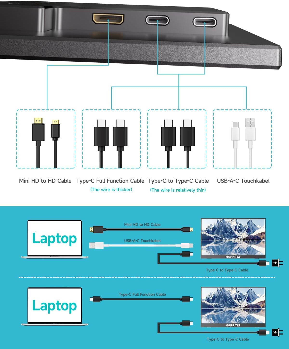 15.6 Inch Portable Monitor Touchscreen, 1920X1080P IPS HDR Touch Screen Travel Monitor with Kickstand & Speaker,Vesa HDMI USB C External Monitors for Laptop Computer PC Mac Phone Gaming image number 6