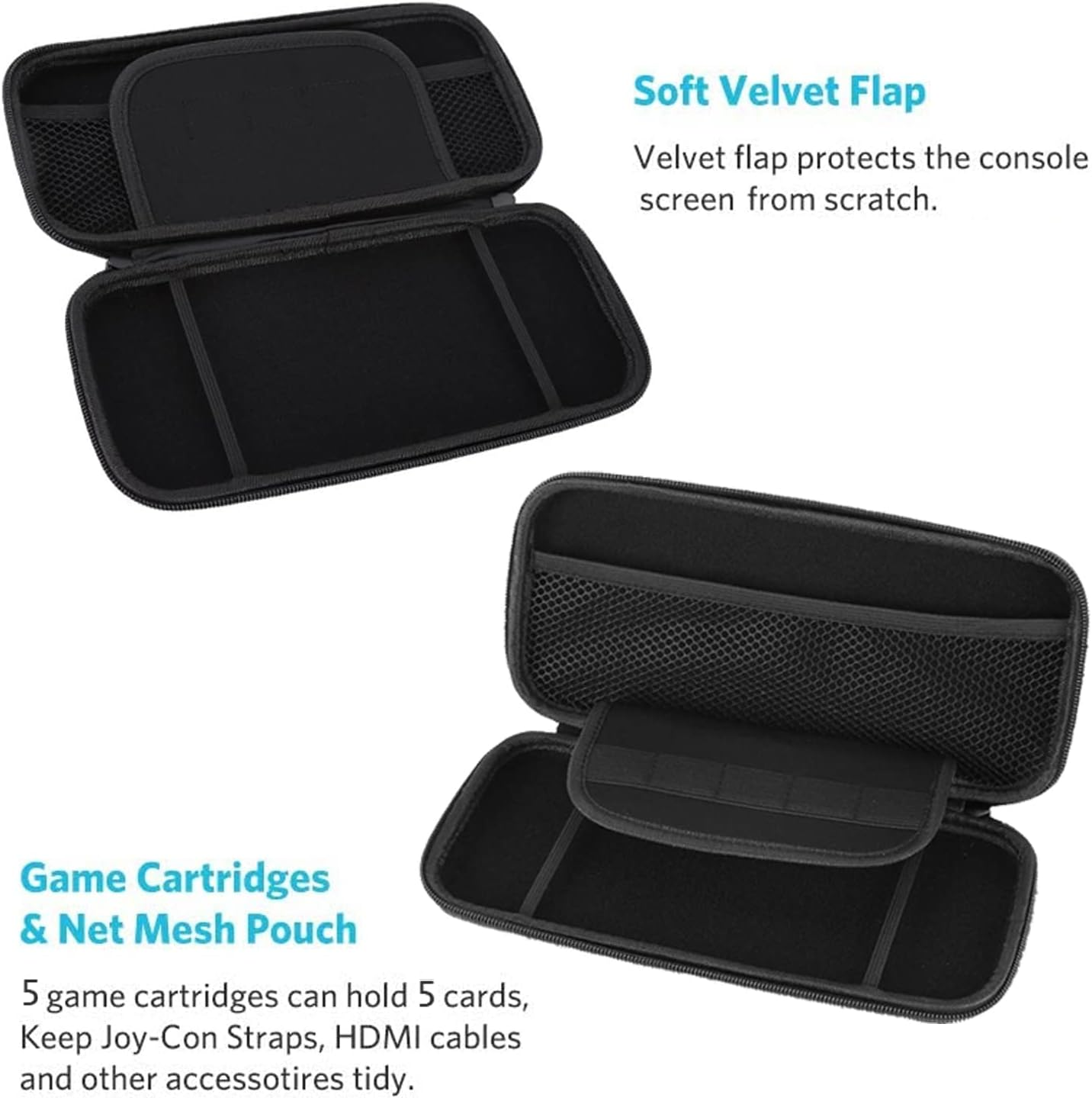 Protective Carrying Case for Nintendo Switch Oled/Regular/Lite &ndash; Premium Hard Shell Travel Case with 5 Game Card Slots, Velvet Flap & Slim 50Mm Design (Black) - Black image number 4