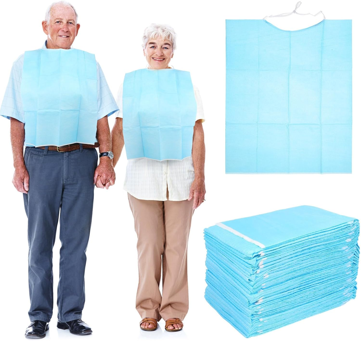 NOLITOY Disposable Adult Bibs for Eating, 30Pcs Blue Apron Bib for Elderly Waterproof Bibs Sheet Liquid Repellen T Bibs Clothing Protectors for Personal Use Home Care image number 4