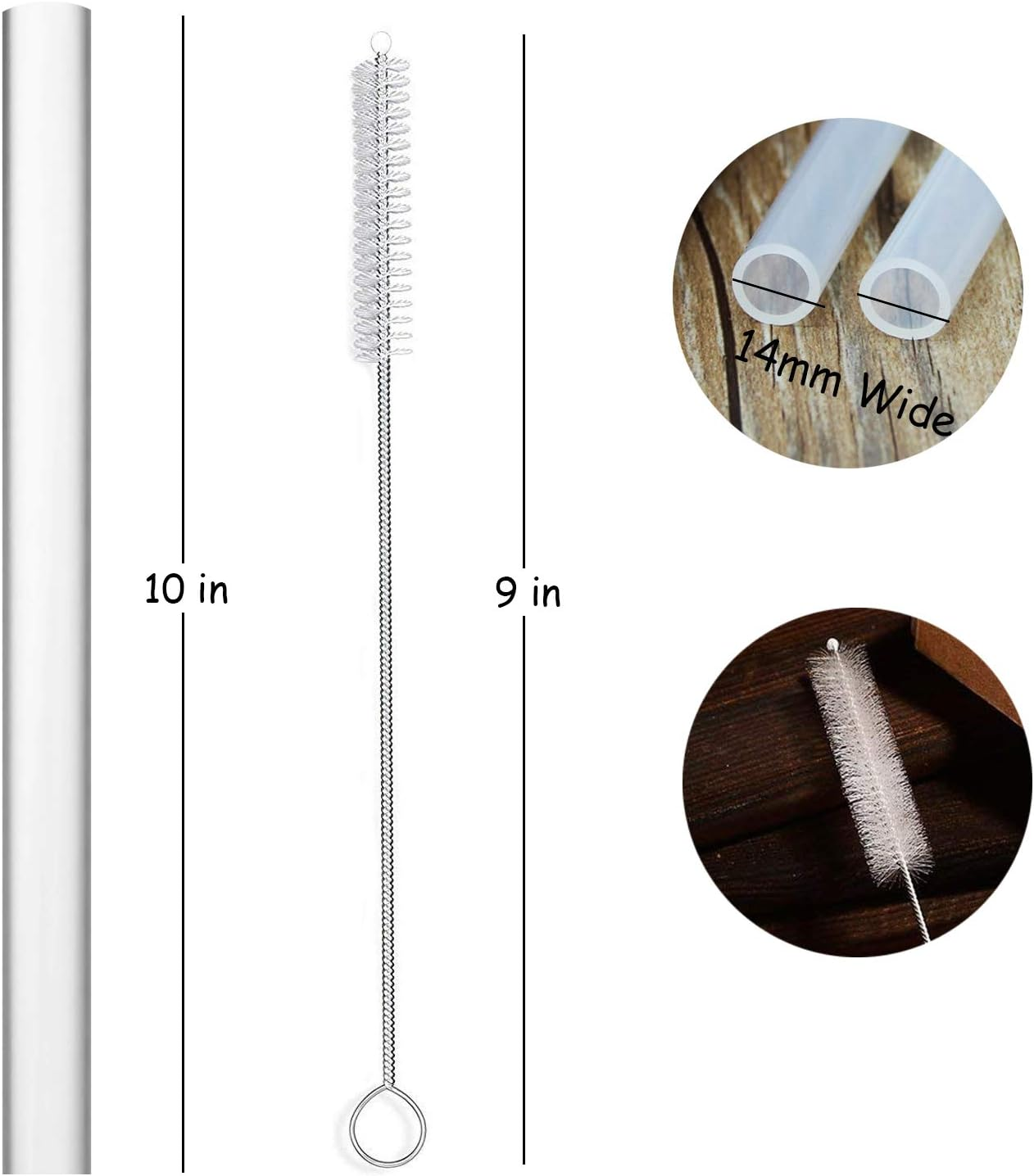 ALINK Extra Wide Reusable Clear Silicone Boba/Bubble Tea Straws, 14Mm X 10" Larger Opening Flexible Smoothie Straws, Pack of 6 with Cleaning Brush image number 5