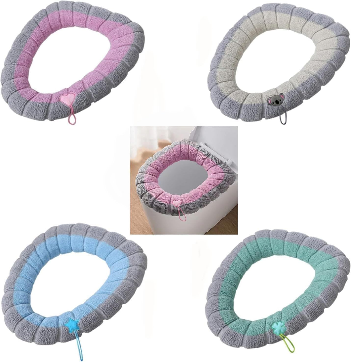 Toilet Seat Cover Pad with Handle 4PCS, Thicker Stretchable Washable Fits All Oval Toilet Seats image number 4