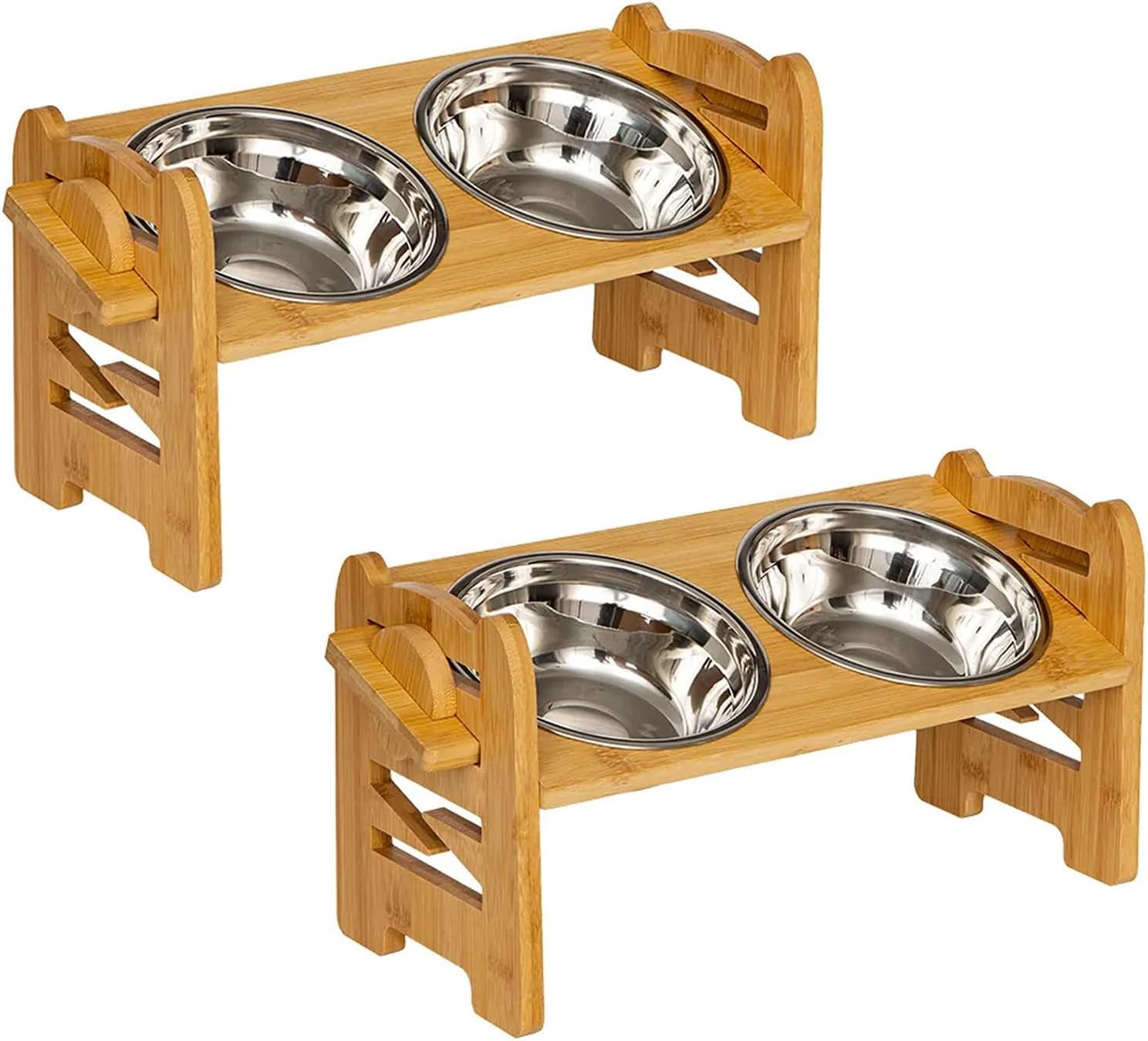 Adjustable Bamboo Pet Feeder Stand 2PCS with Stainless Steel Bowls, Anti-Slip Base & 15&deg; Tilt Angle for Dogs Cats 6-Level Height/Angle Food Bowl Holder, Easy Clean Dog Cat Feeding Station 014 image number 6