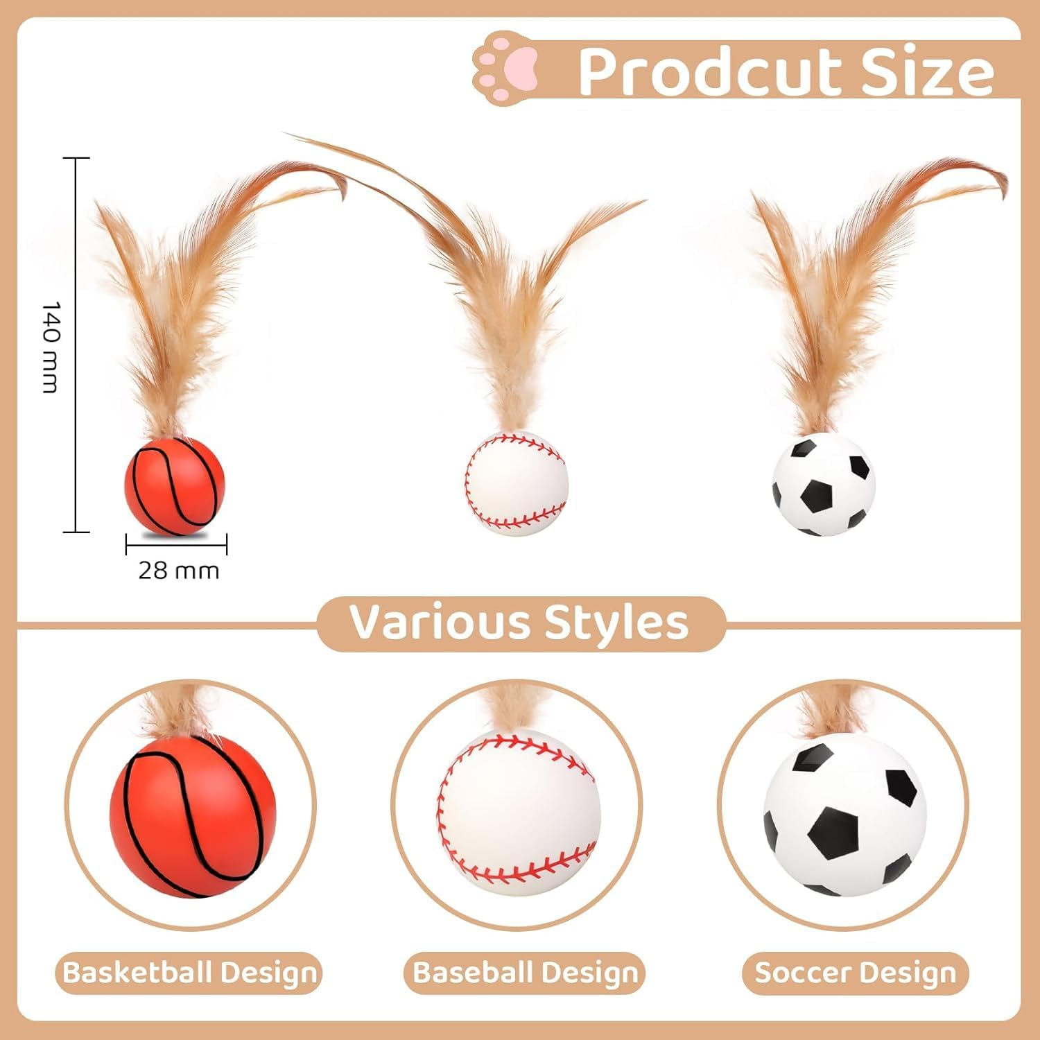 6PCS Interactive Feather Ball Toy for Cats, New Cat Bouncy Ball with Feather Tails, Elastic Cat Toy Balls Silicone Rolling for Indoor, Rolling Balls for Cats Playing Exercise image number 6