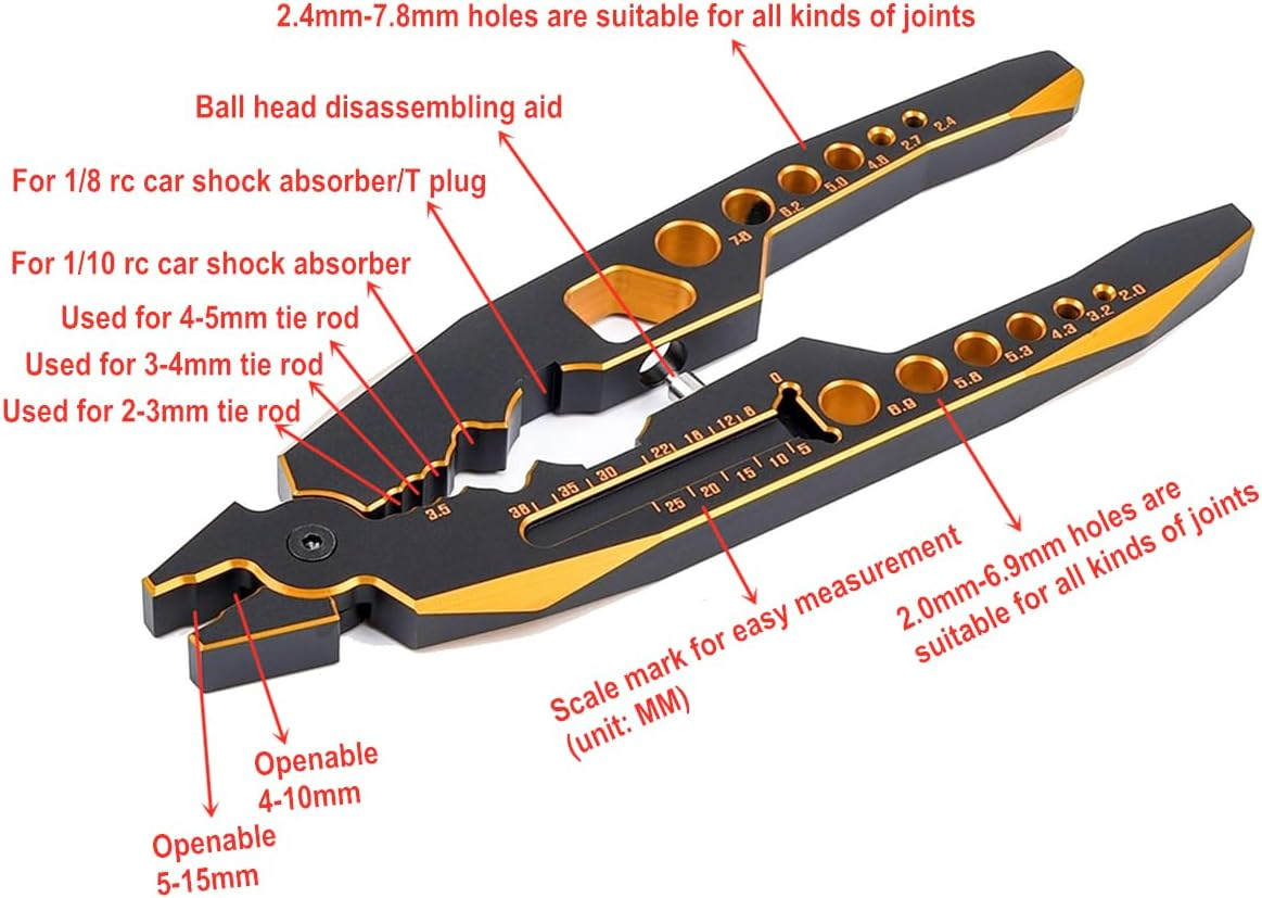 Kingval 4PCS Wrench 3.0/3.2/3.5/3.7/4.0/5.0/5.5/6.0Mm Turnbuckle Nut Ball Joint Remover with Multifunction RC Shock Absorber Plier for RC Car Boat Model Repair Tool Kit image number 5