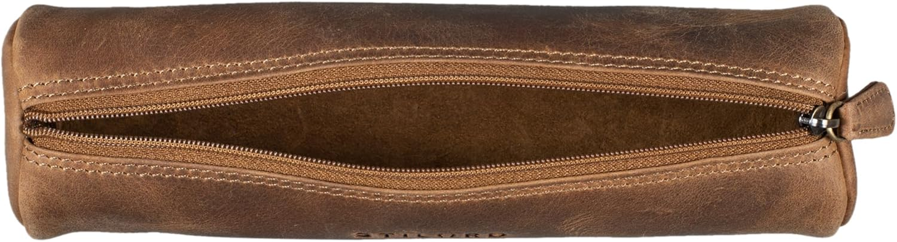 STILORD 'Miller' Pencil Case Leather round Vintage Pencil Case Roll Leather Case Vintage Pen Roll Pencil Case Pencil Case Real Leather - Medium - Brown image number 2