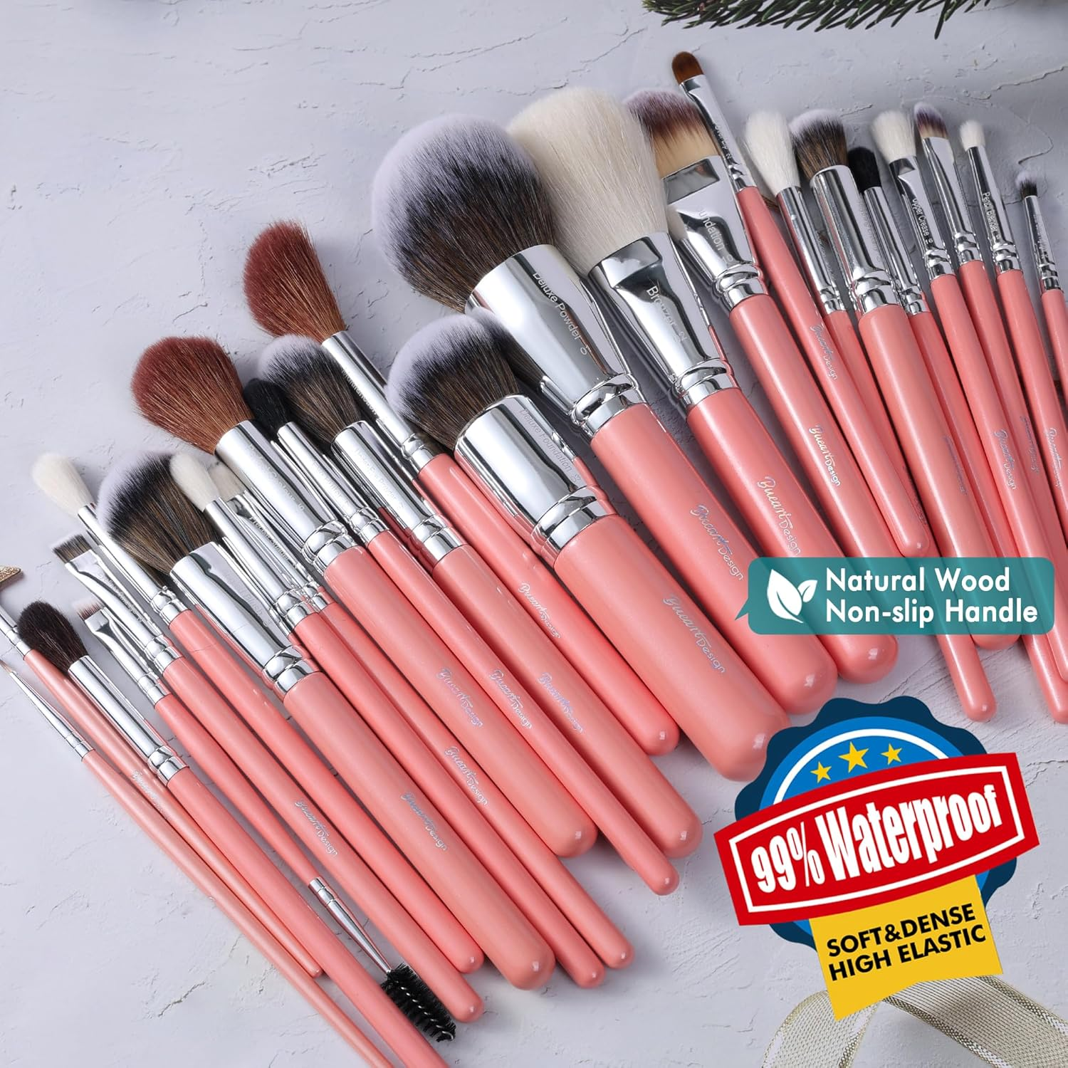 Bueart Design Makeup Brushes Set with Real Natural Goat Hair Professional Labeled Foundation Face Blending Blush Concealers Eyeshadow Brush Set (26Pcs Pearl Pink) image number 5