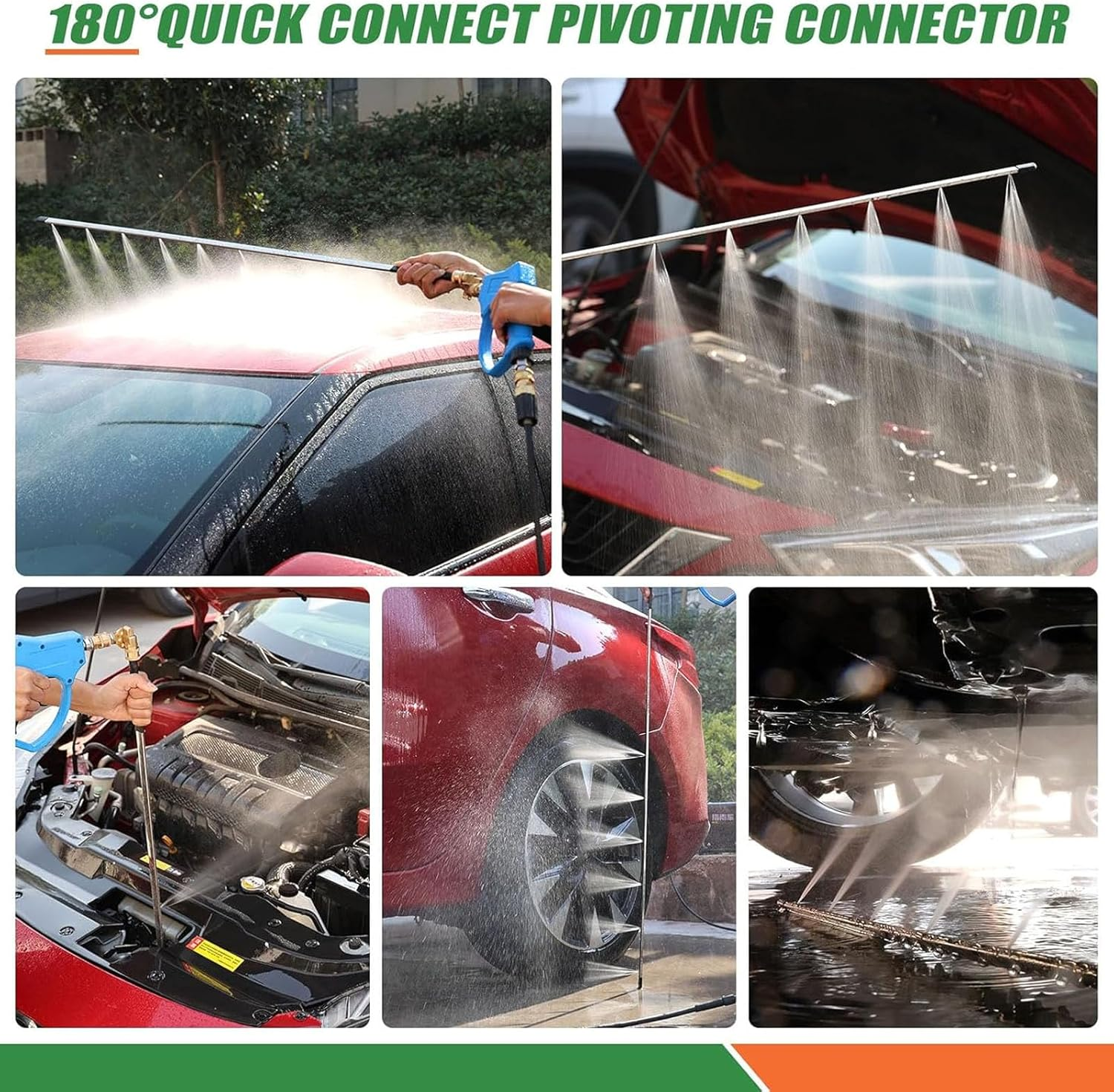 Luocute Radiator Cleaning Wand, 39 Inch 304 Stainless Steel Dual Use Cleaner Air Pump Flush Truck Pressure Washer Wand with 6 Nozzle Heads image number 2