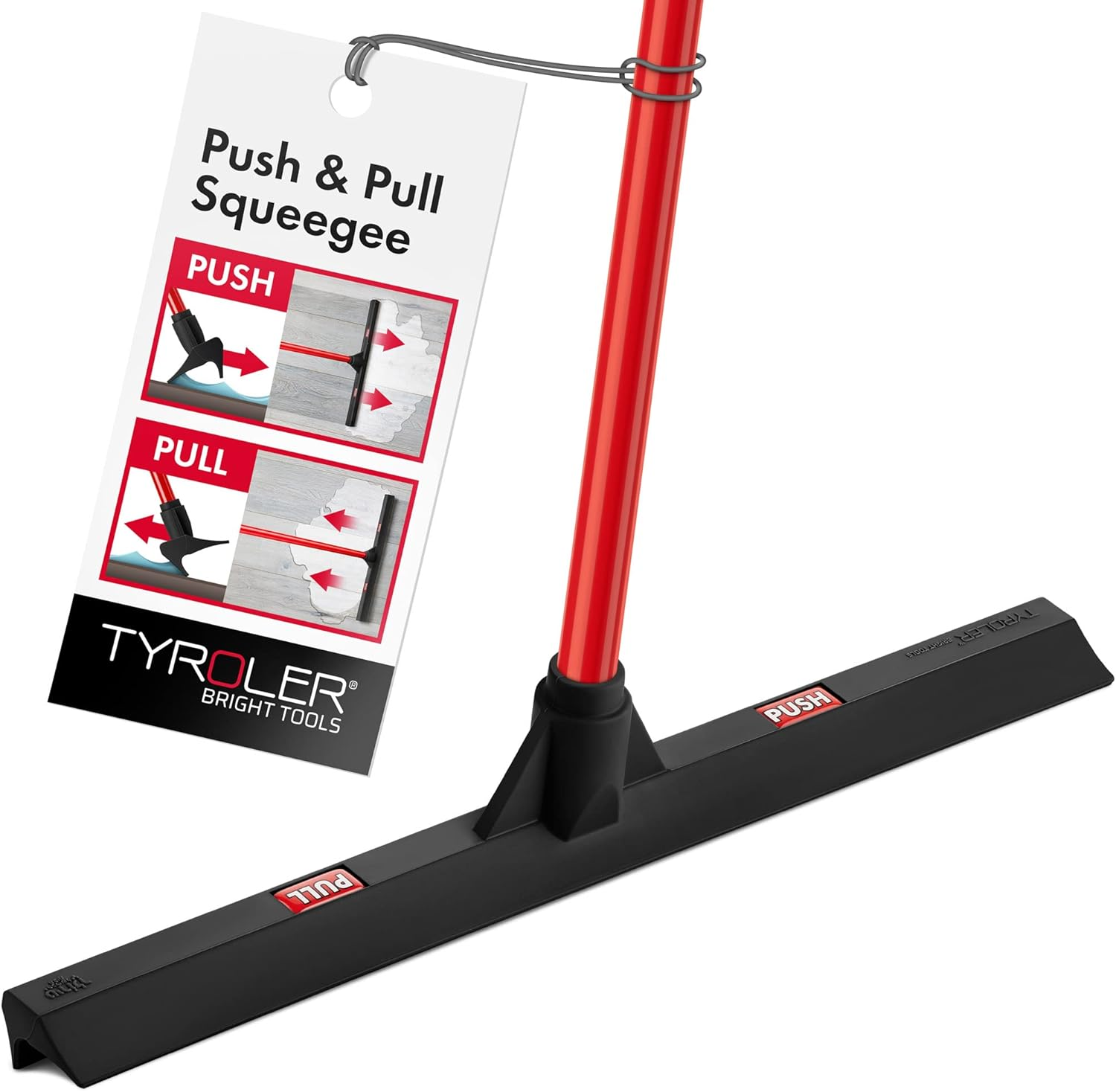 Tyroler Push & Pull Squeegee | 44Cm Rubber Head | 140Cm Anti-Rust Handle | 100% Natural Rubber | Aluminum 4-Piece Handle | Floor Squeegee Perfect for Hardwood, Marble, Tile, Garage, Indoor/Outdoor image number 6