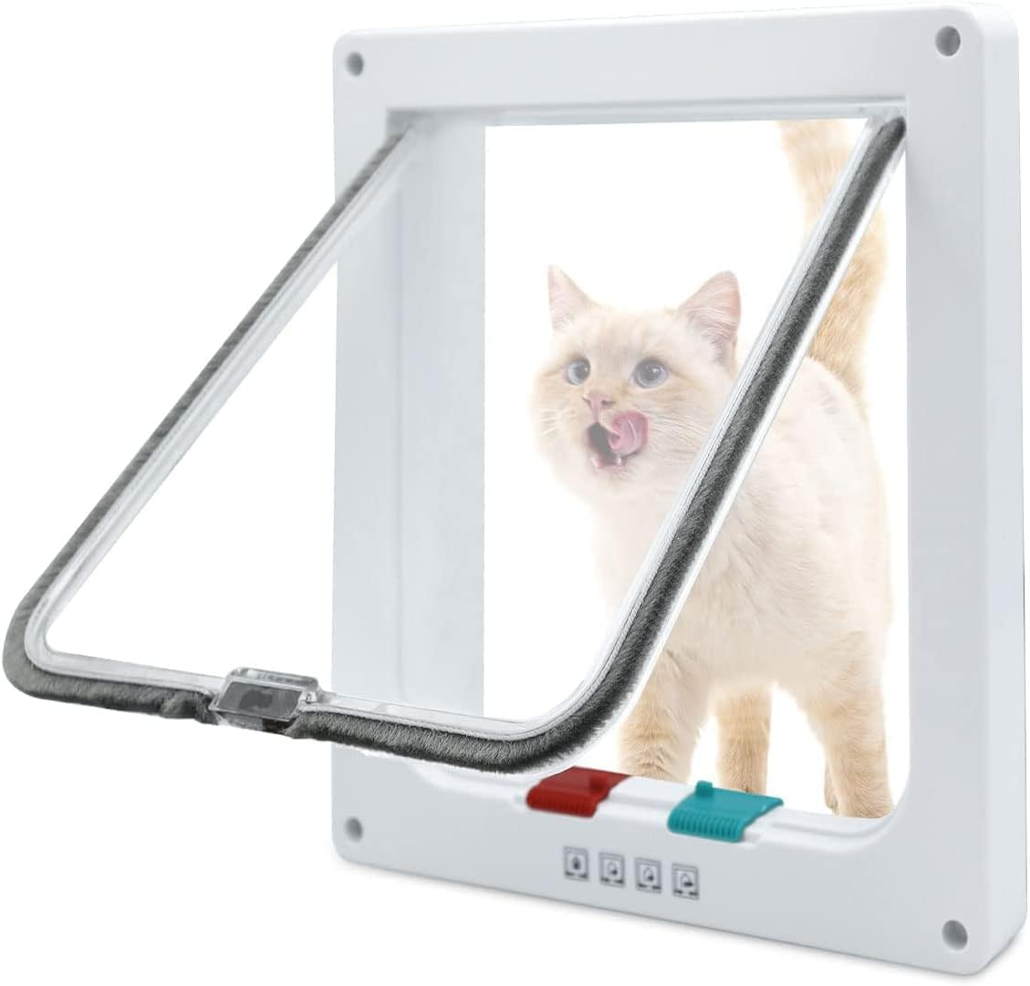 Cat Door, 4-Way Locking Cat Door Interior Door, Weatherproof Pet Door, Cat Flap Door for Cats & Doggy S image number 6