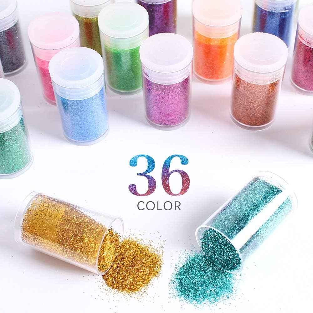 Extra Fine Glitter, Set of 36 Colors Nail Arts Cosmetic, Resin Crafts Loose Glitter Powder Shaker for Face Body Hair Eye Lip Gloss Makeup, Slime and Tumbler Making image number 2