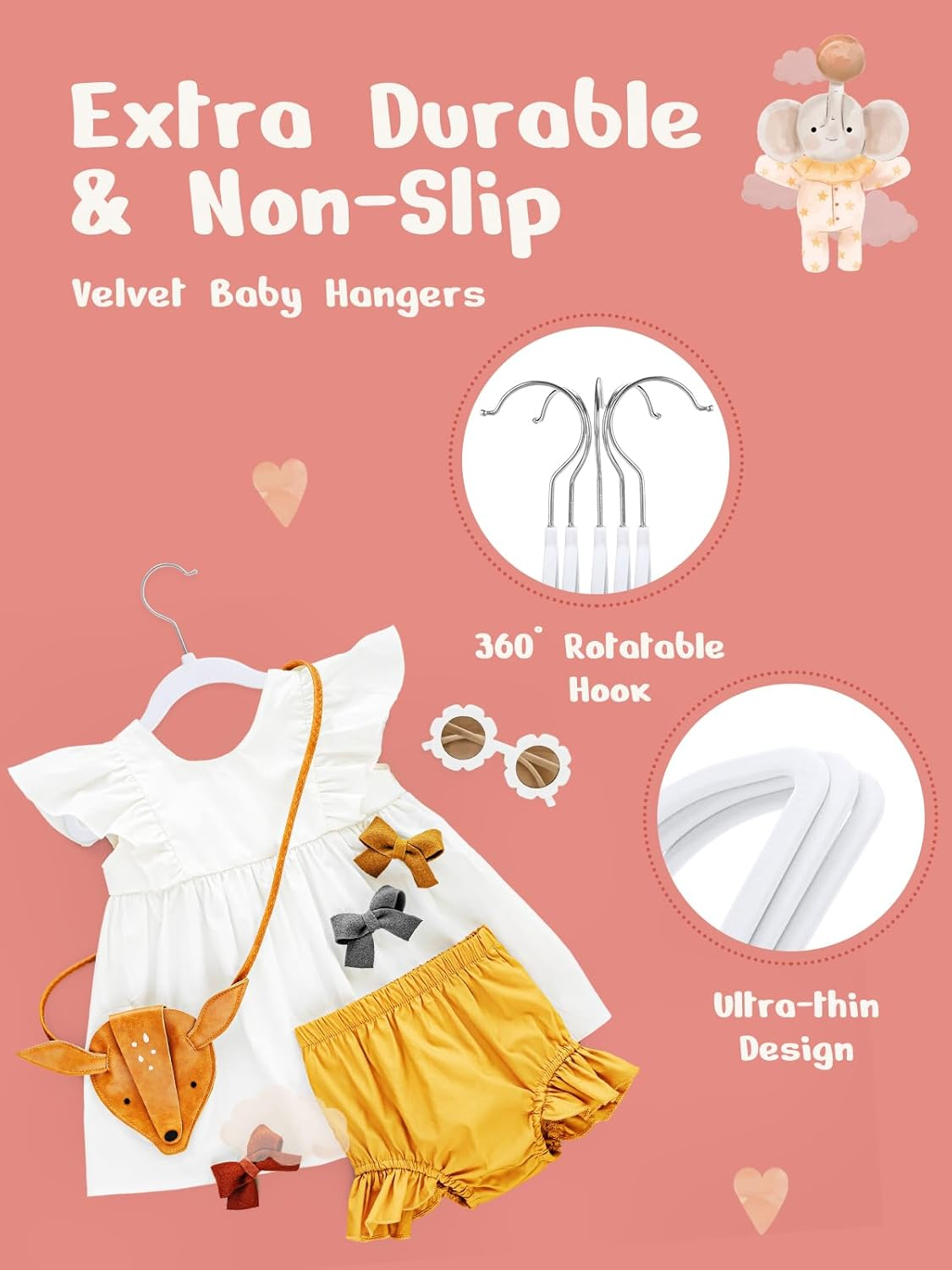 HOUSE DAY Velvet Baby Hangers 50 Pack, Premium Children'S Hangers for Baby, Infant & Toddler Clothes, Durable Non Slip Baby Felt Hangers White, 11 Inch Baby Hangers for Closet, Ideal for Everyday Use image number 5