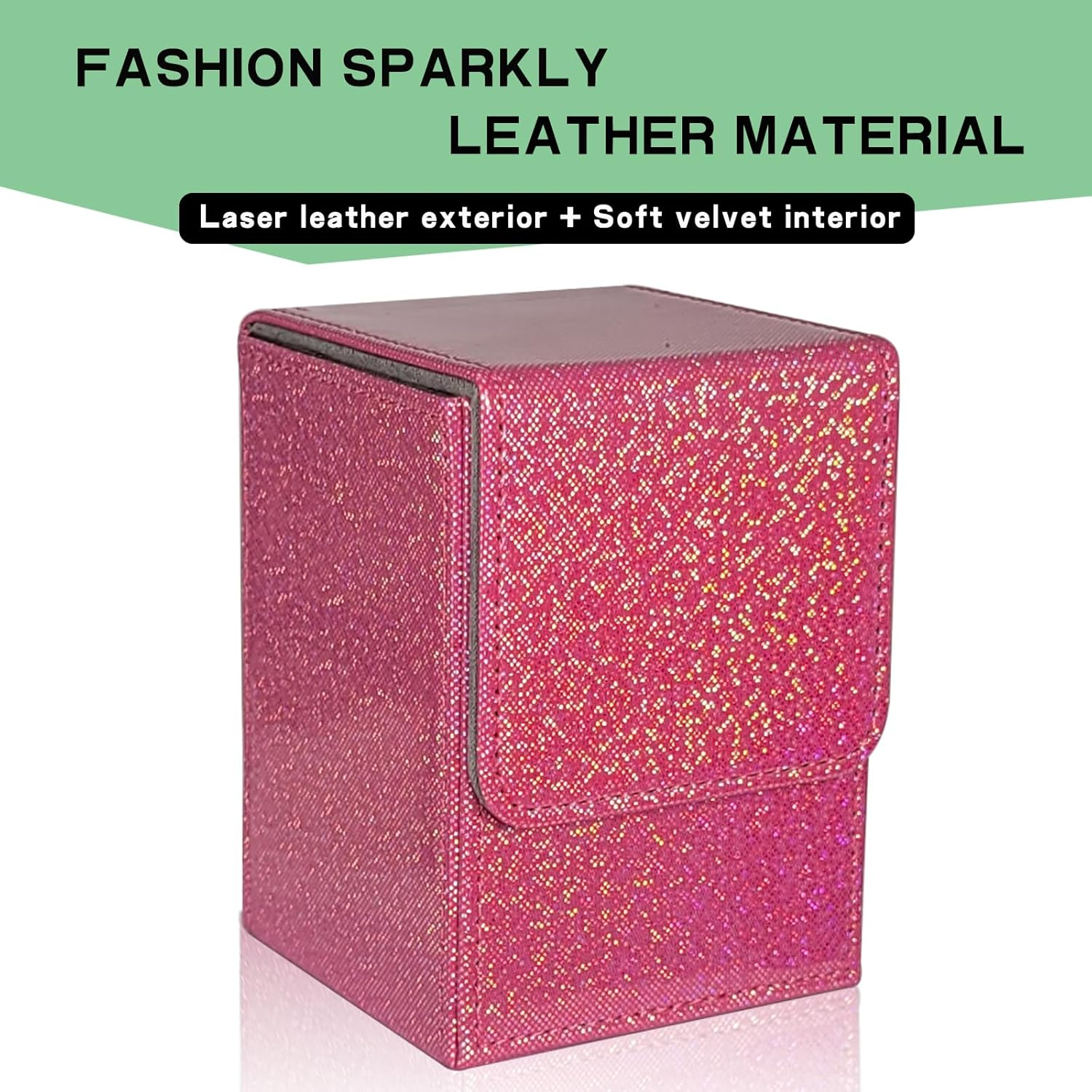 Dmoicols Sparkly Card Deck Box Holds 100+ Single Sleeved Cards,Leather Card Storage Case,Mtg Commander Deck Box with 2 Dividers Fit TCG CCG Magic Cards Vertical (Sparkly Rose Red Point) image number 1