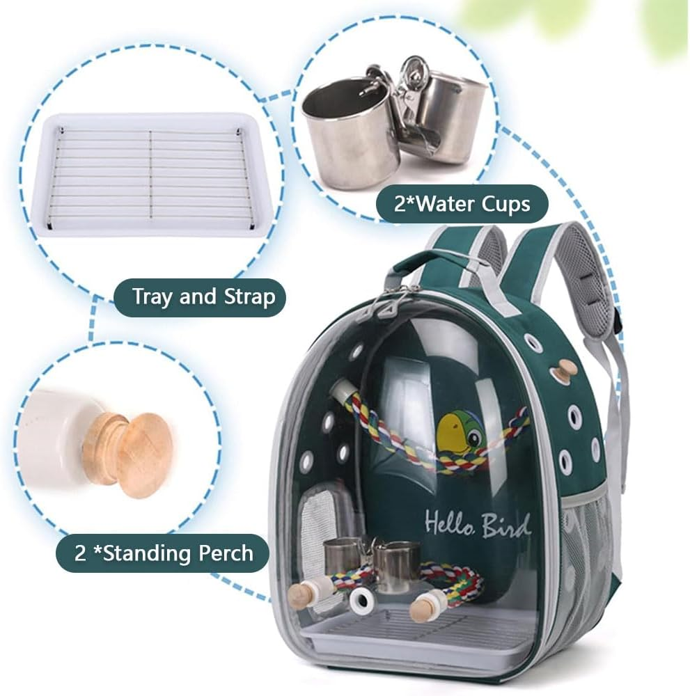 Bird Travel Carrier Cage &ndash; Clear Backpack with Tray & Perch, Breathable Pet Travel Bag for Parakeet, Cockatiel, Parrot &ndash; Portable Vet Transport Backpack with Vent Holes image number 3