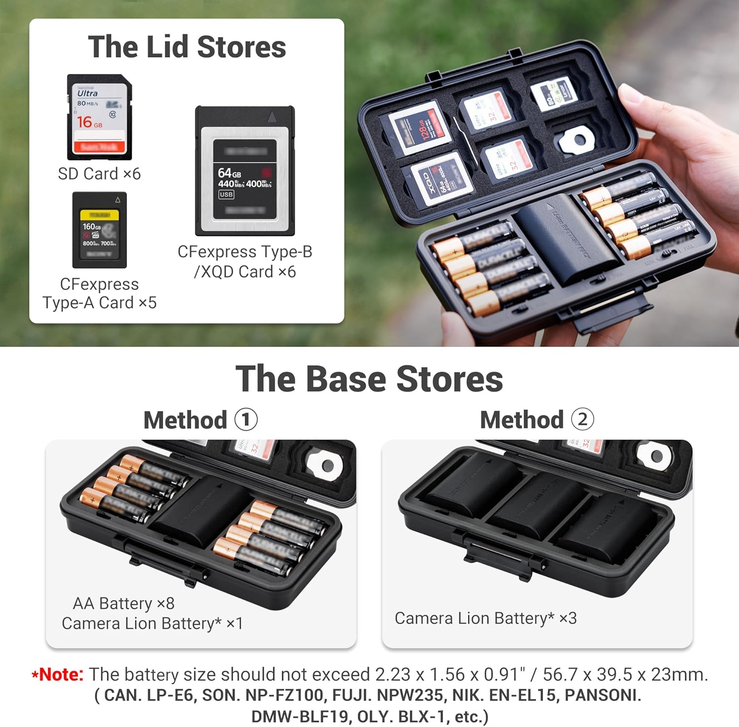 JJC Multi-Function Camera Battery Memory Card Storage Case for 6 SD Card,6 Cfexpress Type-B/Xqd Cards,5 Cfexpress Type-A Cards,3 Camera Batteries,Camera Battery Holder Box for LP-E6 NP-FZ100 NPW235 image number 3