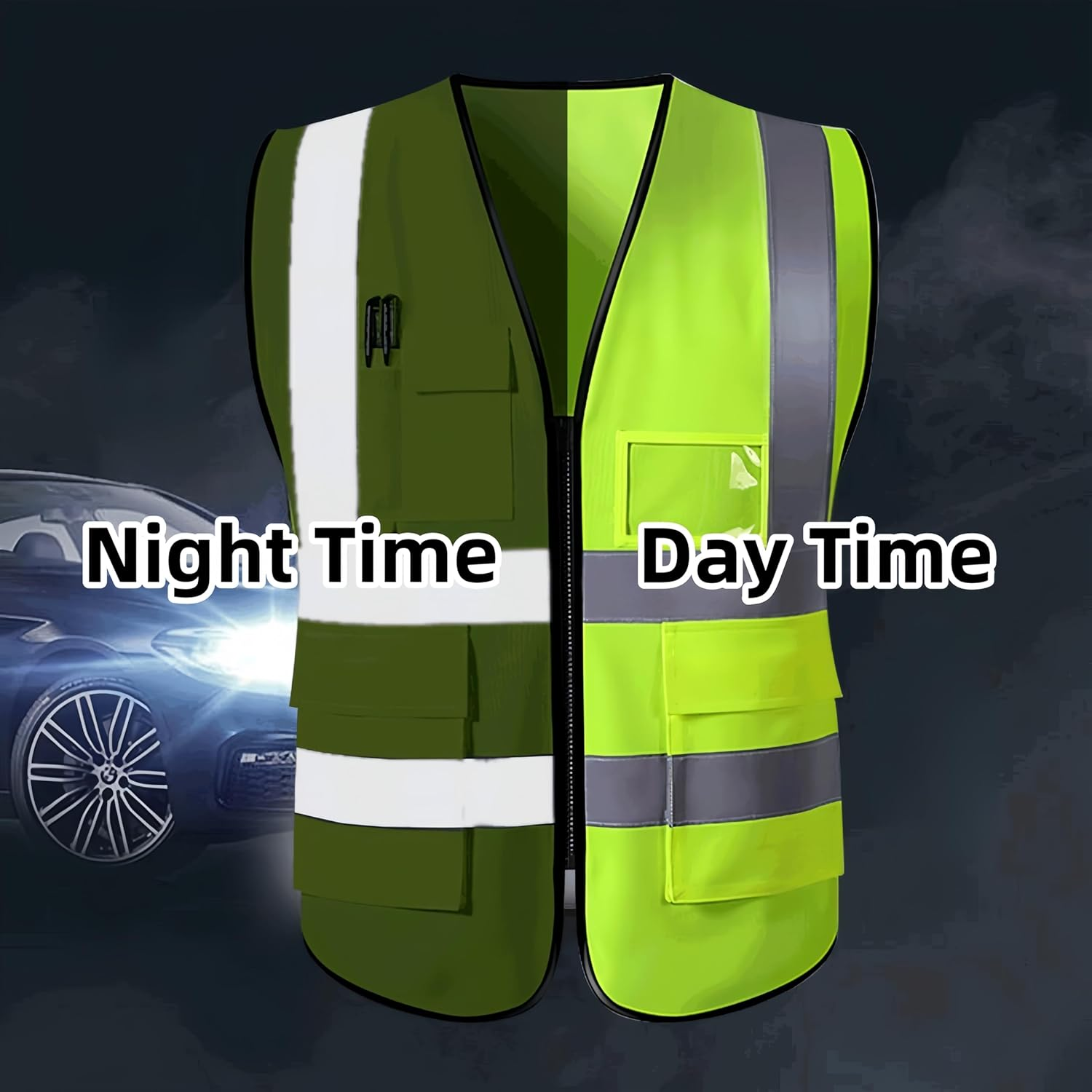 TINNETU 2-Pack High Visibility Yellow Mesh Reflective Safety Vests &mdash; Complete with Secure Zip Pockets and Meets Stringent ANSI Standards &mdash; Ideal Hi-Vis Shirts for Both Men and Women image number 1