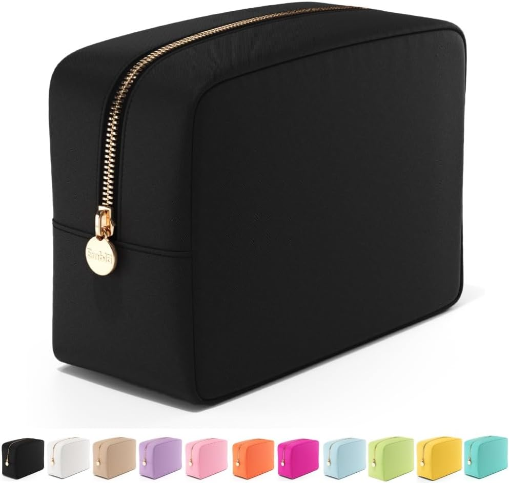Embla Makeup Bag - Travel Pouch, Toiletry Bag, Organizer, Nylon Cosmetic Zipper Pouches Clutch, Coin Purse, Storage Make up Bags Mini, Small, Large for Women, Girls, Men, Black, Mini