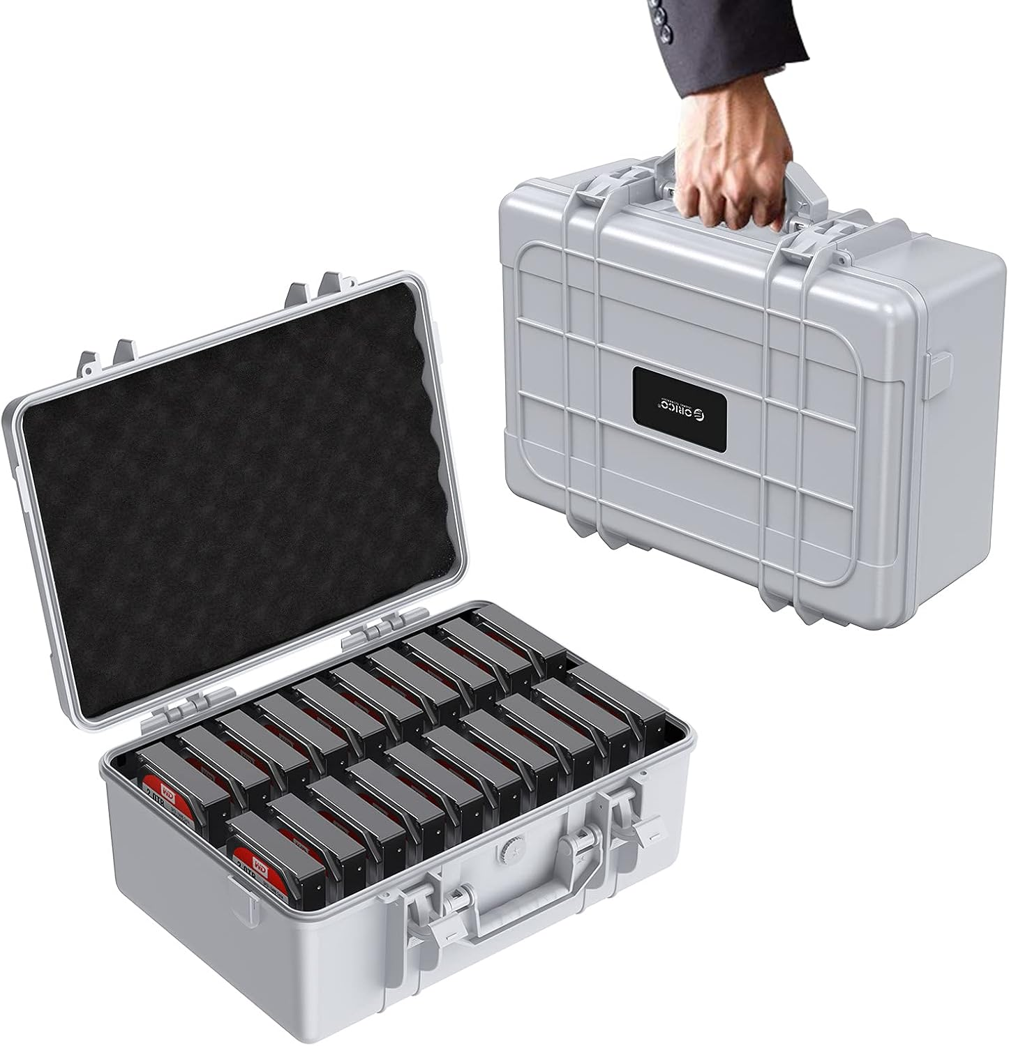 ORICO Hard Drive Case 3.5Inch 20-Bay HDD/SSD Multi-Protection Storage Suitcase with Foam Hard Case Shockproof Anti-Static Moistureproof Carrying Case -PSC L20 image number 3
