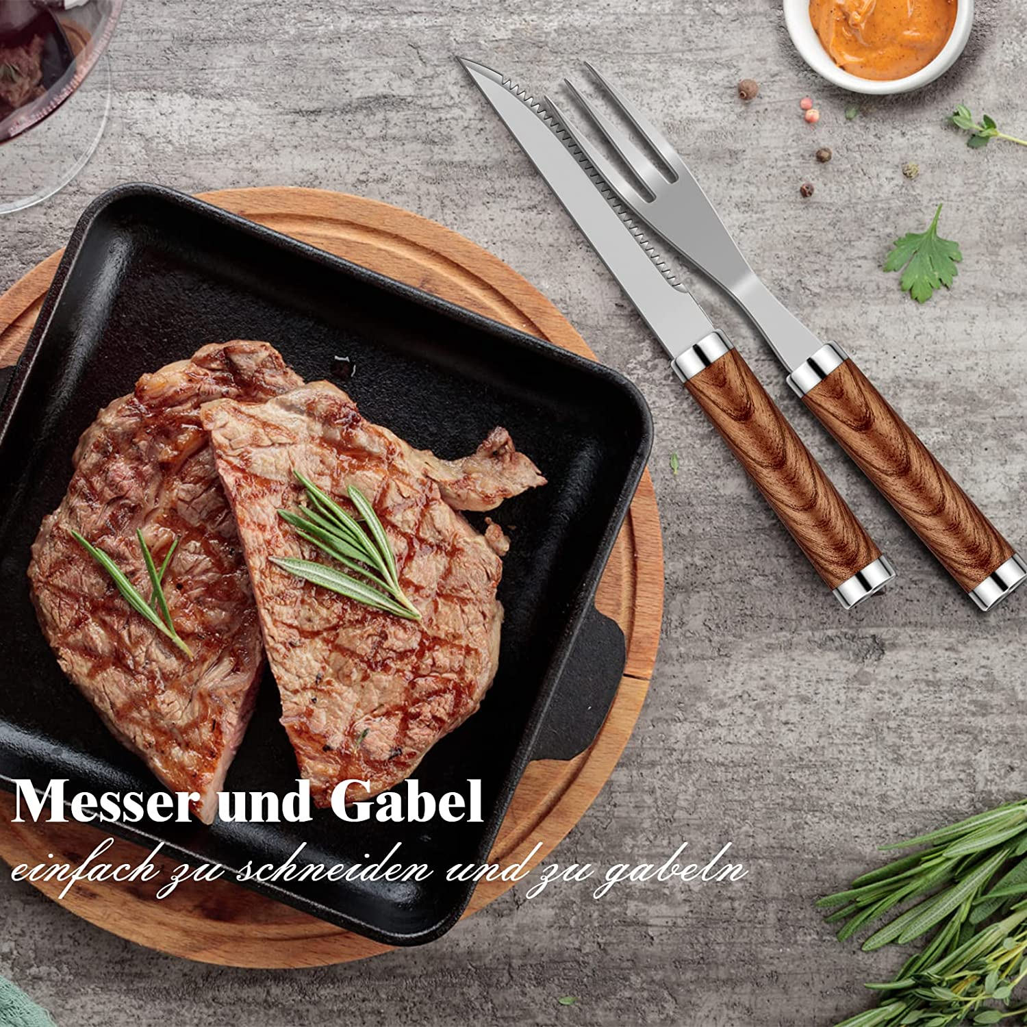 38-Piece BBQ Barbecue Cutlery Set Stainless Steel Barbecue Accessories for Men Gift Birthday High-Quality Barbecue Utensils Set Case with Grill Case and Grill Mat for Garden and Camping - Brown image number 4