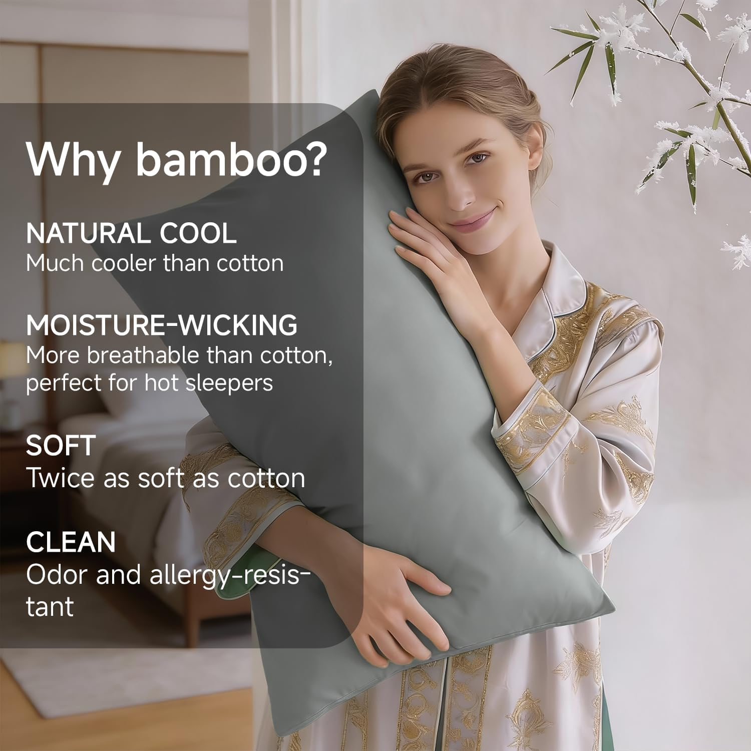 Lovana Bamboo Cooling Sheet Set King for Hot Sleeppers,4 Pack Bed Sheets Set,40Cm Deep Pocket,2000Tc Soft Bedding Natural Breathable & Sweat-Wicking,Silver image number 4