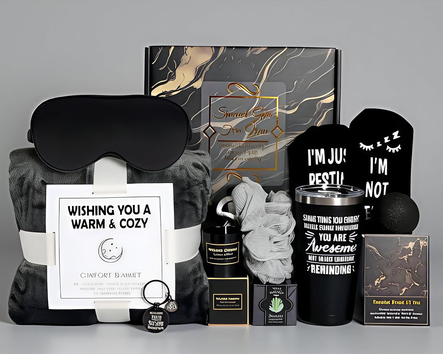 Father'S Day Gift for Dad - Men'S Gift Set with 12Oz Insulated Tumbler, Candle, Socks, Eye Mask & Self Care - Birthday & Anniversary Gifts for Him - Gift Basket Box - for Dads Who Want Nothing