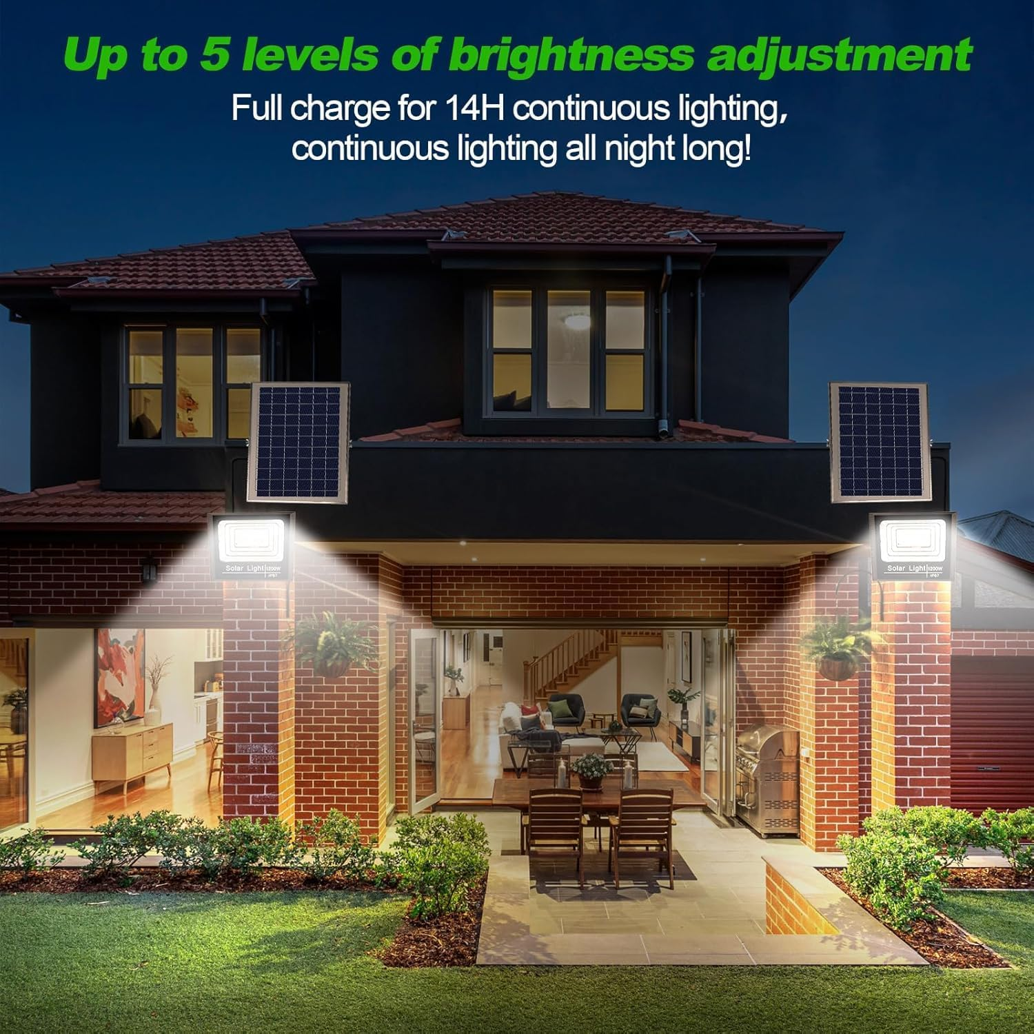 Solar Lights 1200W Outdoor Solar Wall Big Spotlight Garden 10000 High Lumens IP67 with Remote Control 5 Modes Adjustable Brightness from Dusk to Dawn Dimmable 6500K Black image number 3