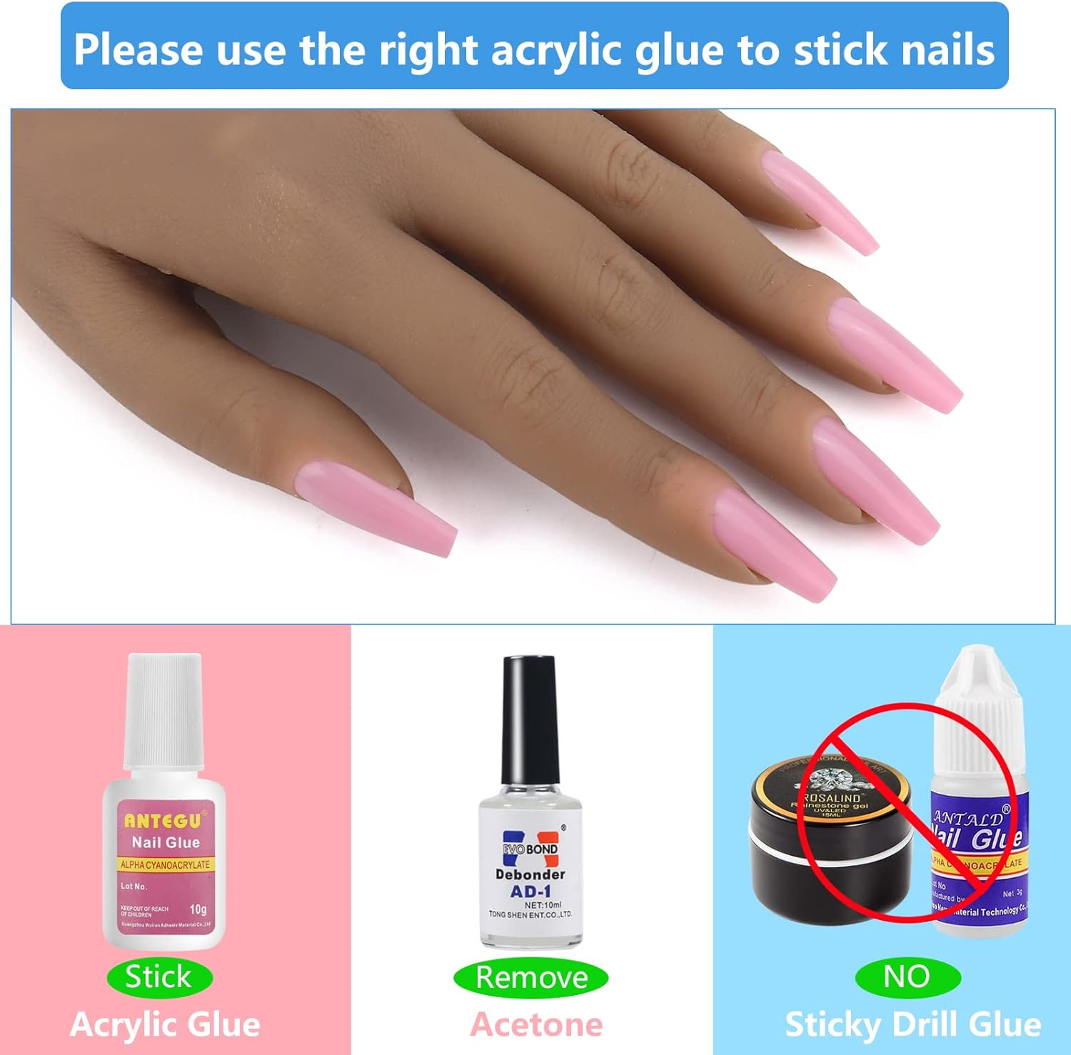 Silicone Practice Hand for Acrylic Nails with Bracket,Realistic Nail Practice Hand Stand, Flexible Bendable Nail Training Mannequin Hand for Nails Practice Nail Art Tools (Left Hand) image number 6