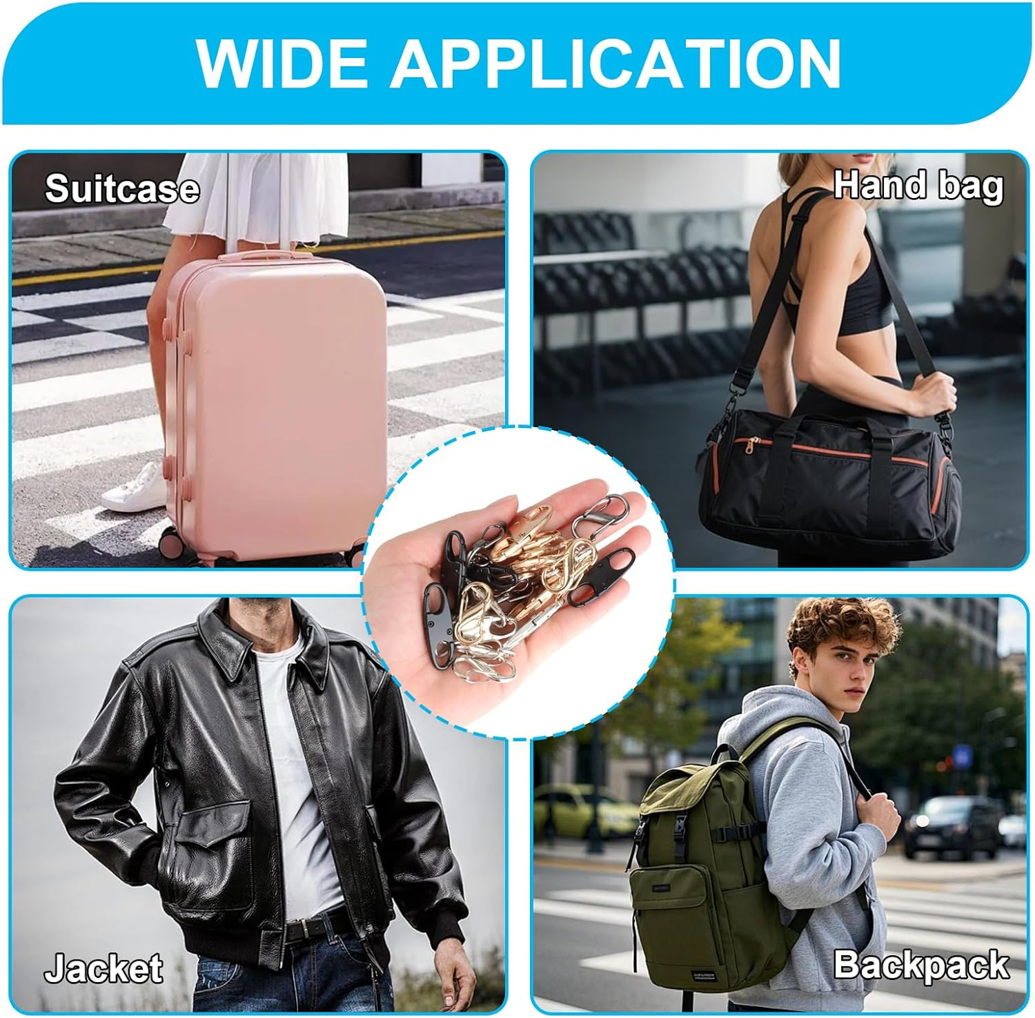 Ozessence 24 Pcs Zipper Clips anti Theft, Double Head Alloy Zipper Theft Lock Secure Your Luggage, Backpack & Travel Gear, anti Theft Clips for Adventure Travel(Black Silver Gold) image number 3