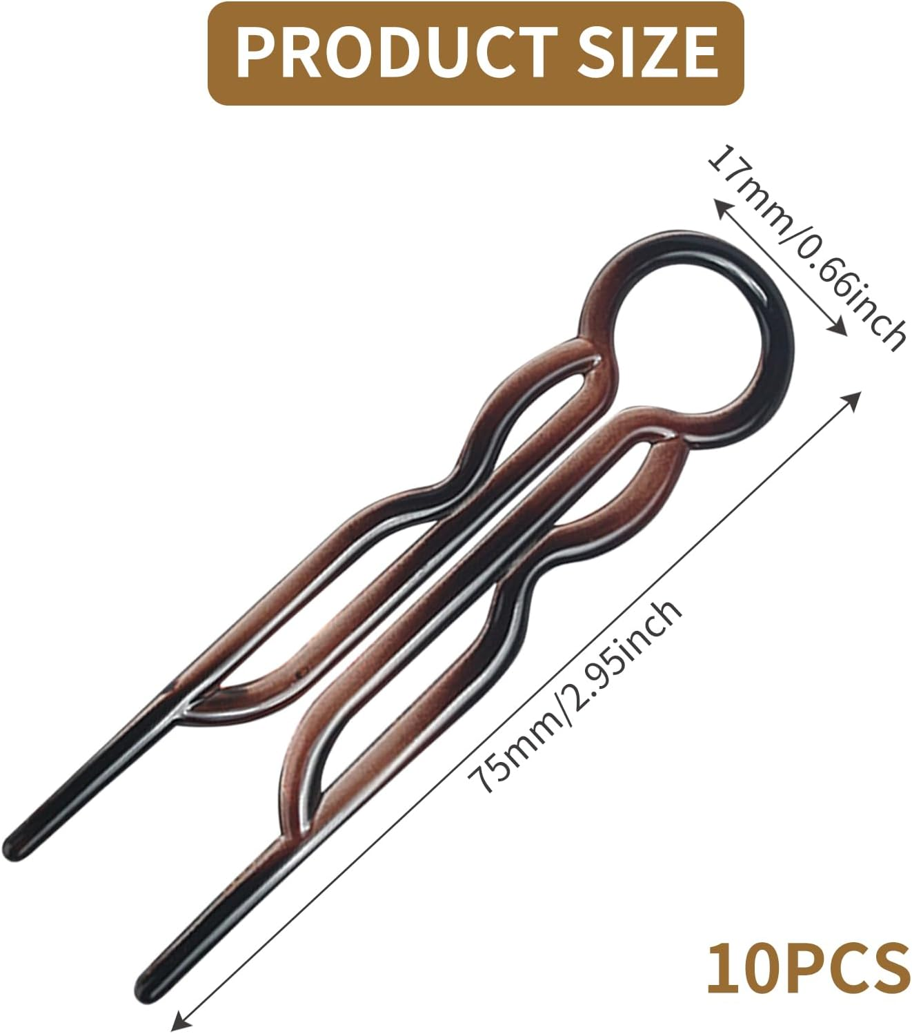 Magic Hair Pins, French Hair Fork Lightweight Hairpins Bobby Pins Brown Hairpin Elegant U Shaped Hairpin, Styling Accessories Hairpins for Women and Girls (10Pcs) image number 2