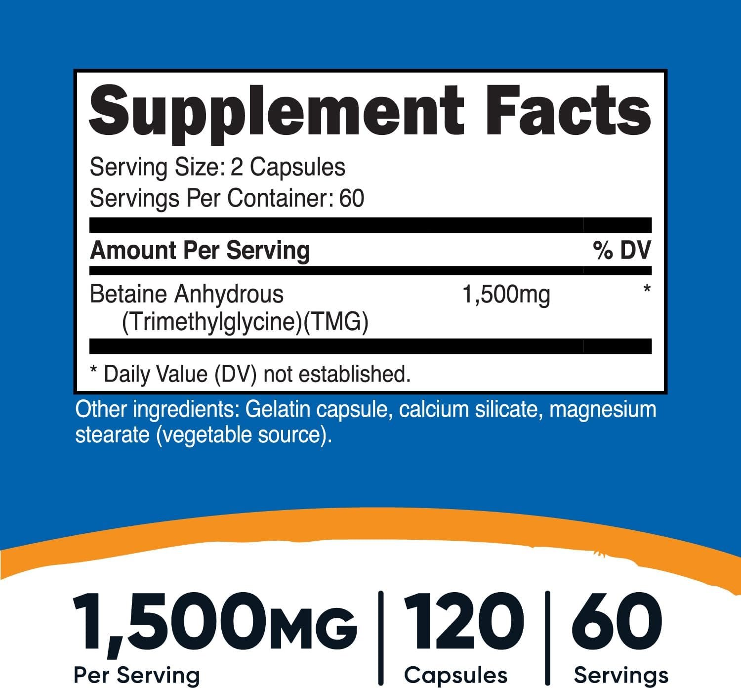 Nutricost Betaine Anhydrous Capsules 1500Mg, 60 Servings - Gluten Free, Non-Gmo, 750Mg per Cap, 120 Capsules
