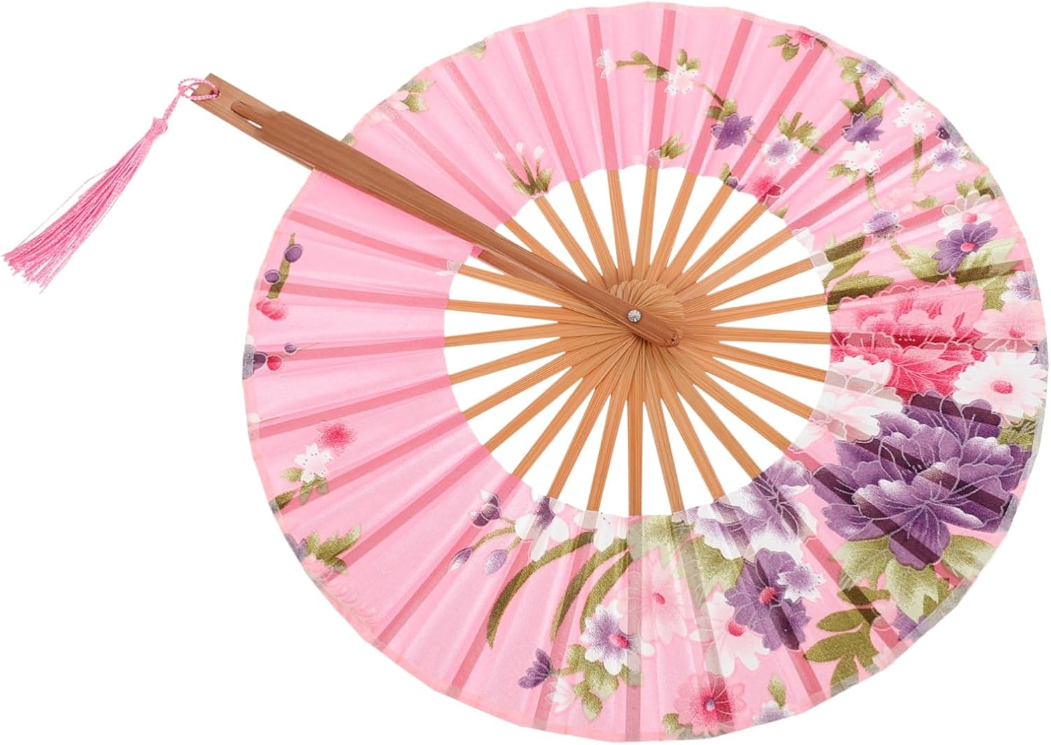 Amosfun 4Pcs Chinese Japanese round Folding Fan Handheld Vintage Bamboo Hand Fan for Women Wedding Party image number 5